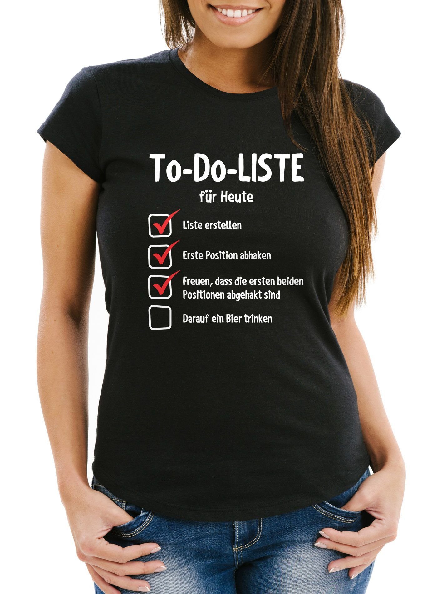 Print-Shirt Damen T-Shirt To do Liste für Heute lustiges Spruch Fun-Shirt Moonworks®