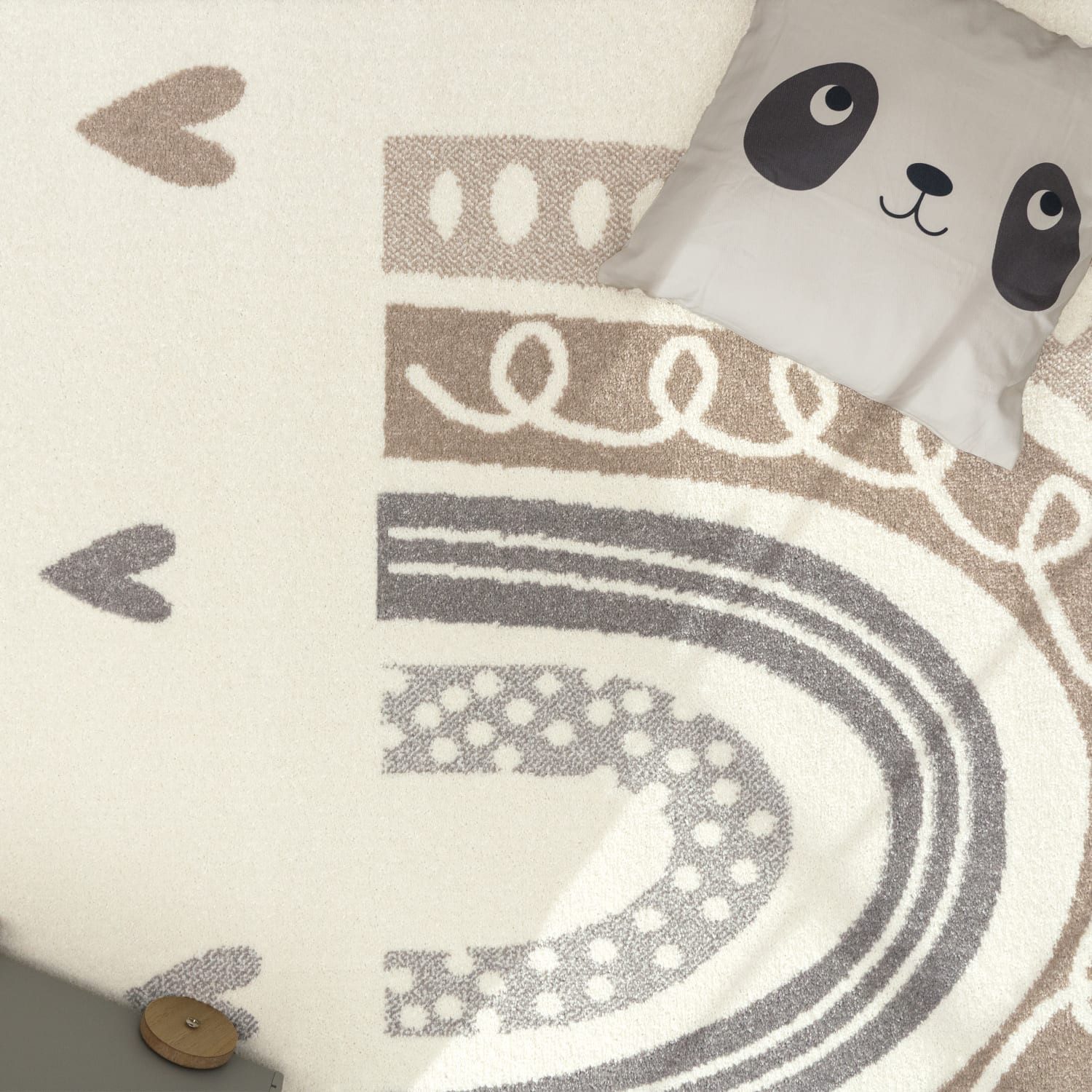 KADIMA DESIGN Kinderteppich Regenbogen Kinderzimmer schmutzabweisend Teppich Kinder, Rund, Höhe: 13 mm, Florhöhe: 9 mm, Polypropylen, Rund, 120D, Beige