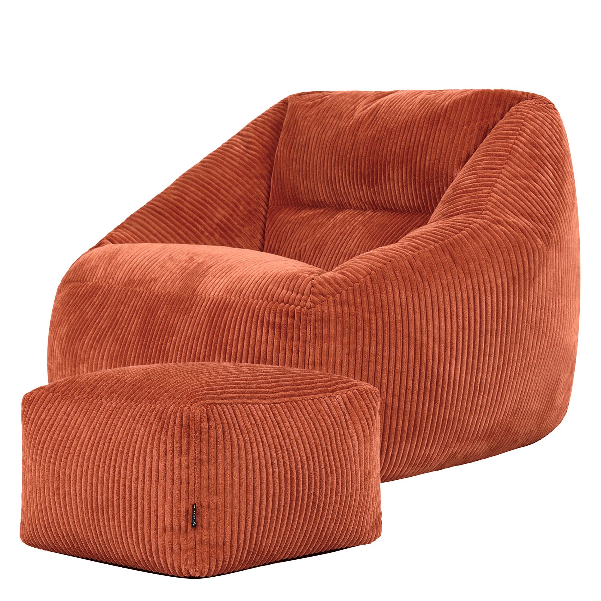 icon Sitzsack Riesen Sessel aus Cord Flauschig „Natalia" mit Hocker (Spar-Set, 1 x Sitzsack-Sessel, 1 x Fußhocker), Sitzsack XXL, Made in Germany, für Erwachsene & Kinder, für Wohnzimmer