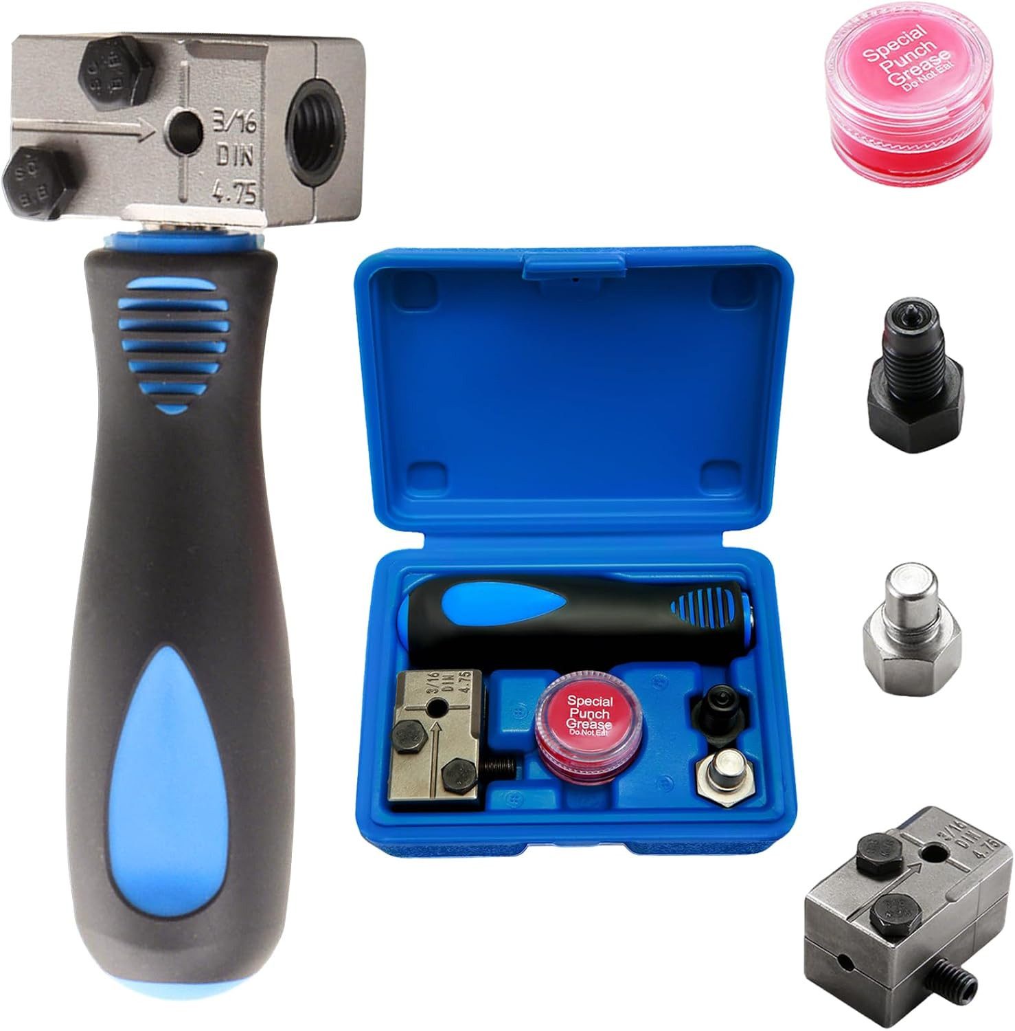 BlingBin Bördelgerät Bördelgerät 3/16" Bremsleitungen Set, 4,75 mm Rohrbördelwerkzeug, B: 13 cm, (5er Set, 1-tlg., Geeignet für Hydraulische Kfz-Bremssysteme), Komplett-Set mit Griff, Schrauben und Schmiermittel