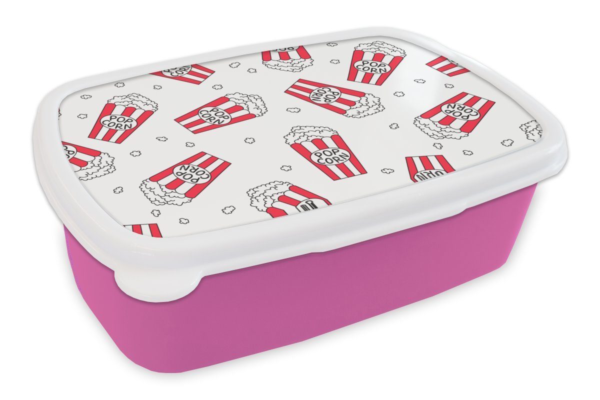 MuchoWow Lunchbox Puber - Popcorn - Filme - Muster, Kunststoff, (2-tlg), Brotbox für Erwachsene, Brotdose Kinder, Snackbox, Mädchen, Kunststoff rosa