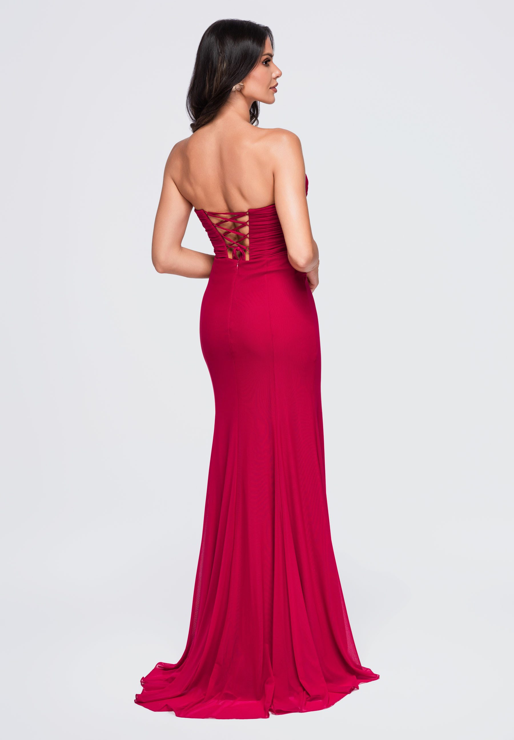 OMBRE Abendkleid Damen Abendkleid Slim Fit Elegant Bordeaux S (kein Set, 1-tlg) in Unifarbe