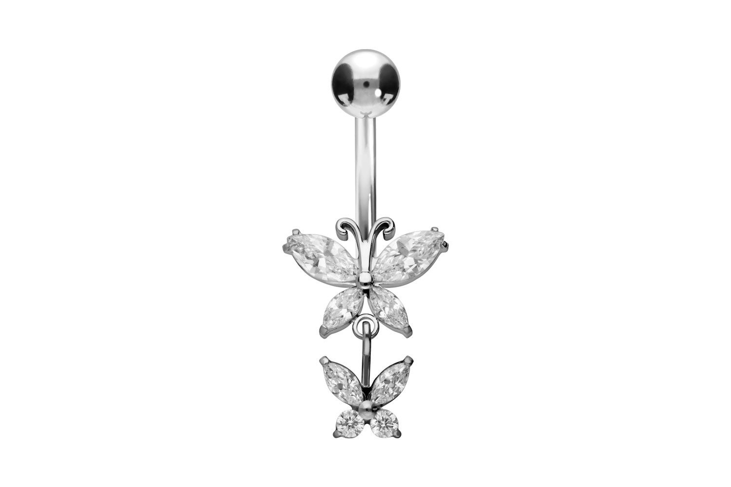 Bauchnabelpiercing Titan Bananabell mit Innengewinde 2 KRISTALLSCHMETTERLINGE