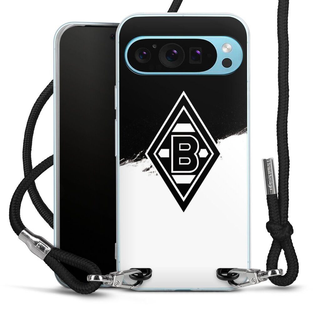 DeinDesign Handyhülle Borussia Mönchengladbach Gladbach Borussia Scratch Schwarz-Weiss, Google Pixel 9 Pro Handykette Hülle mit Band Case zum Umhängen