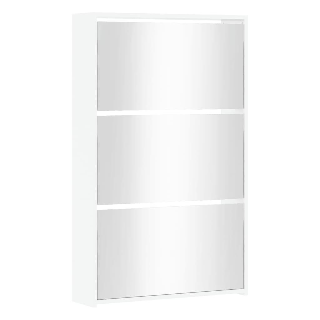 mit Spiegel Fächer 63x17x102,5 cm 3 furnicato Schuhschrank Hochglanz-Weiß