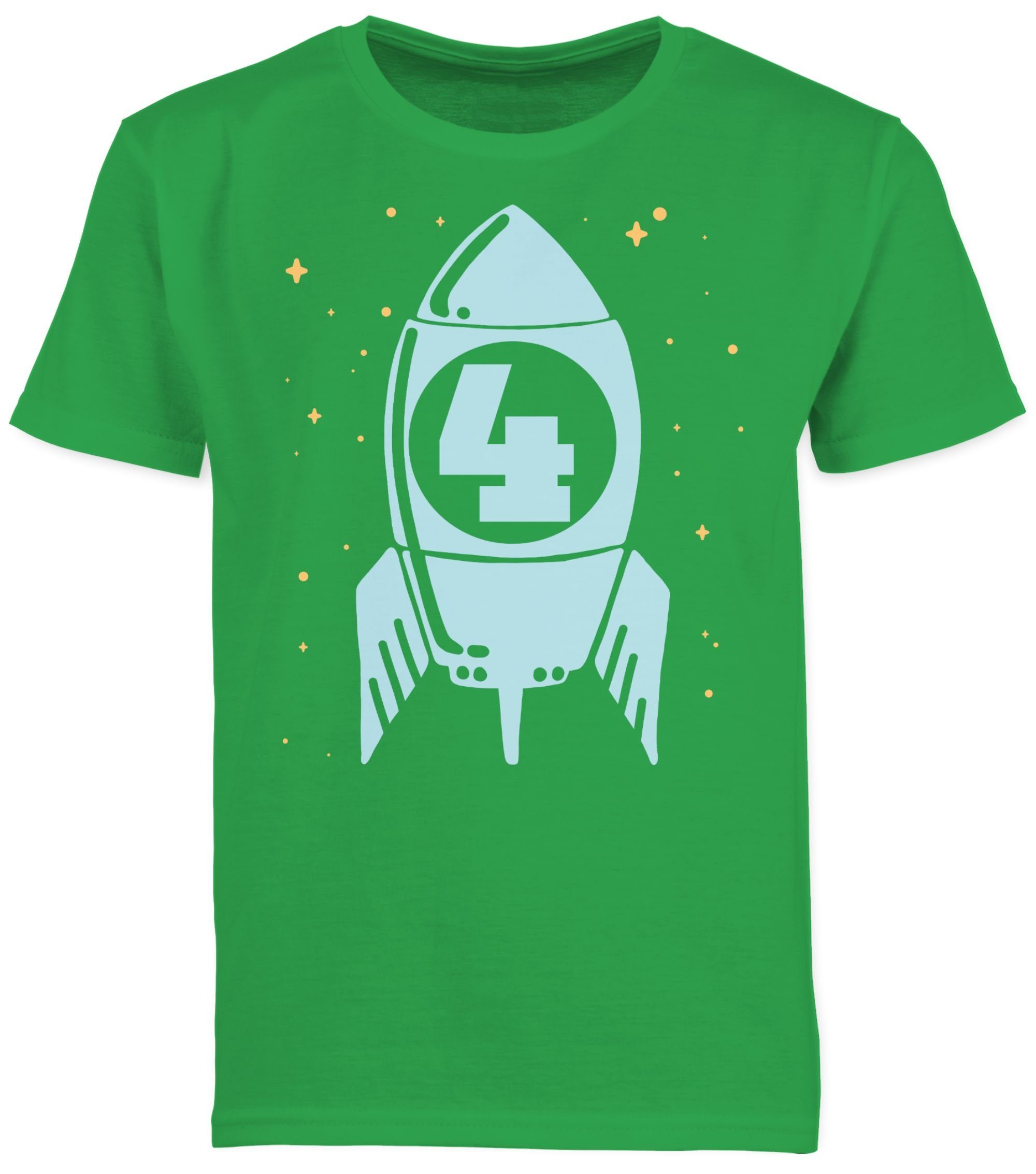 T-Shirt Grün 4. mit Sternen Rakete Geburtstag Shirtracer Vier 2 blau