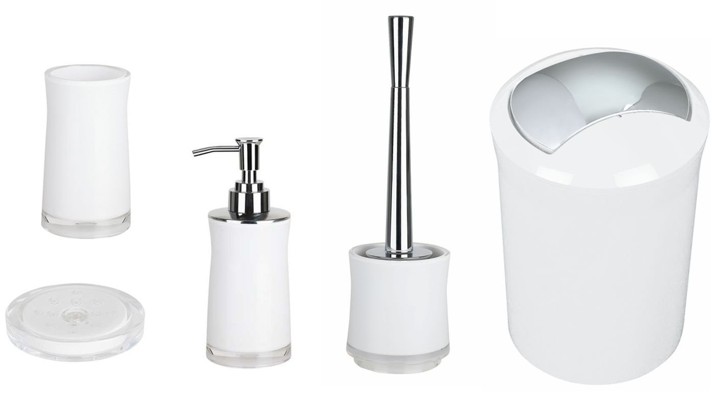 spirella Badaccessoires-Sets Accessoire-Set SYDNEY, Zubehör Set aus  hochwertigem Acryl, 5-tlg., bestehend aus WC-Bürste, Kosmetikeimer 5L,  Seifenspender 200 ml, Zahnputzbecher, Seifenschale, robust, langlebig,  stylisher Look, glänzend, denim blau