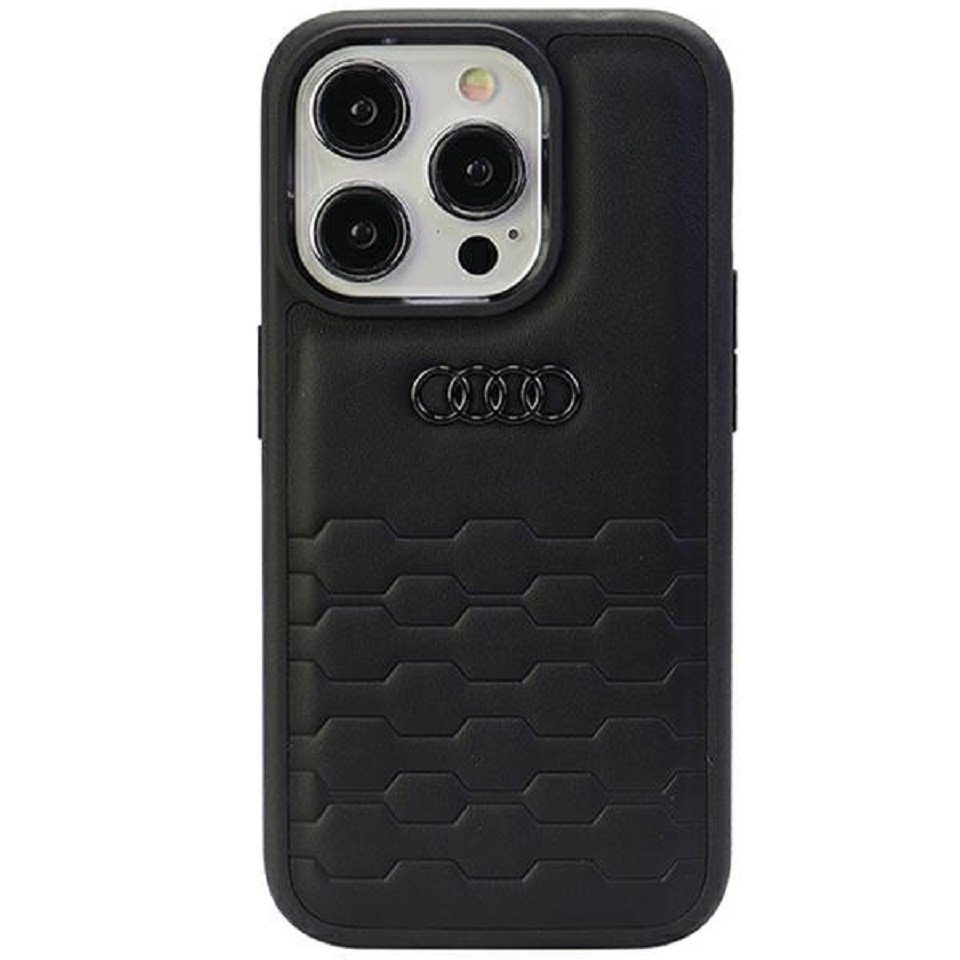 Audi Handyhülle Case iPhone 15 Pro Serie GT schwarz Kunstleder Logo 6,1 Zoll, Kantenschutz