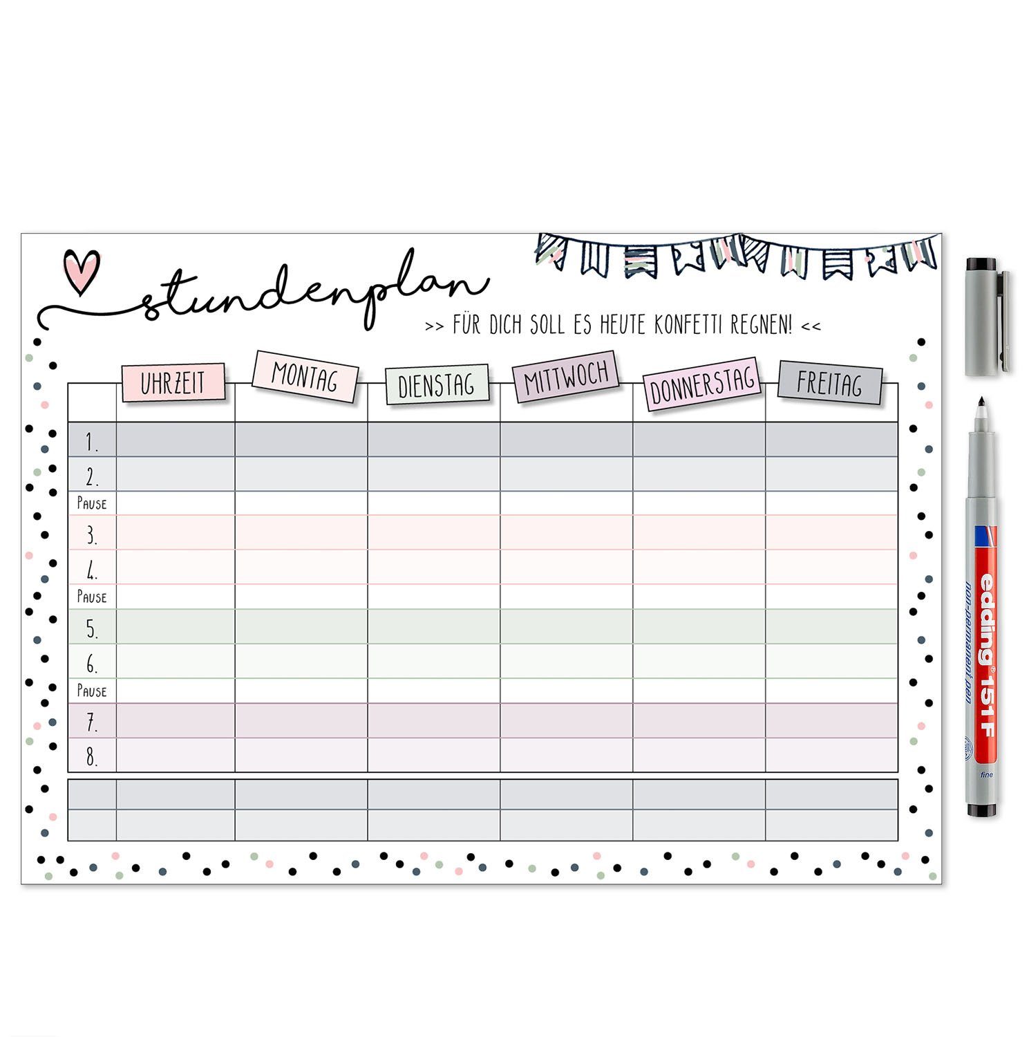 itenga Stundenplan DIN A4 als Block 25 Blatt Stundenplanblock Stundenpläne (Pferd