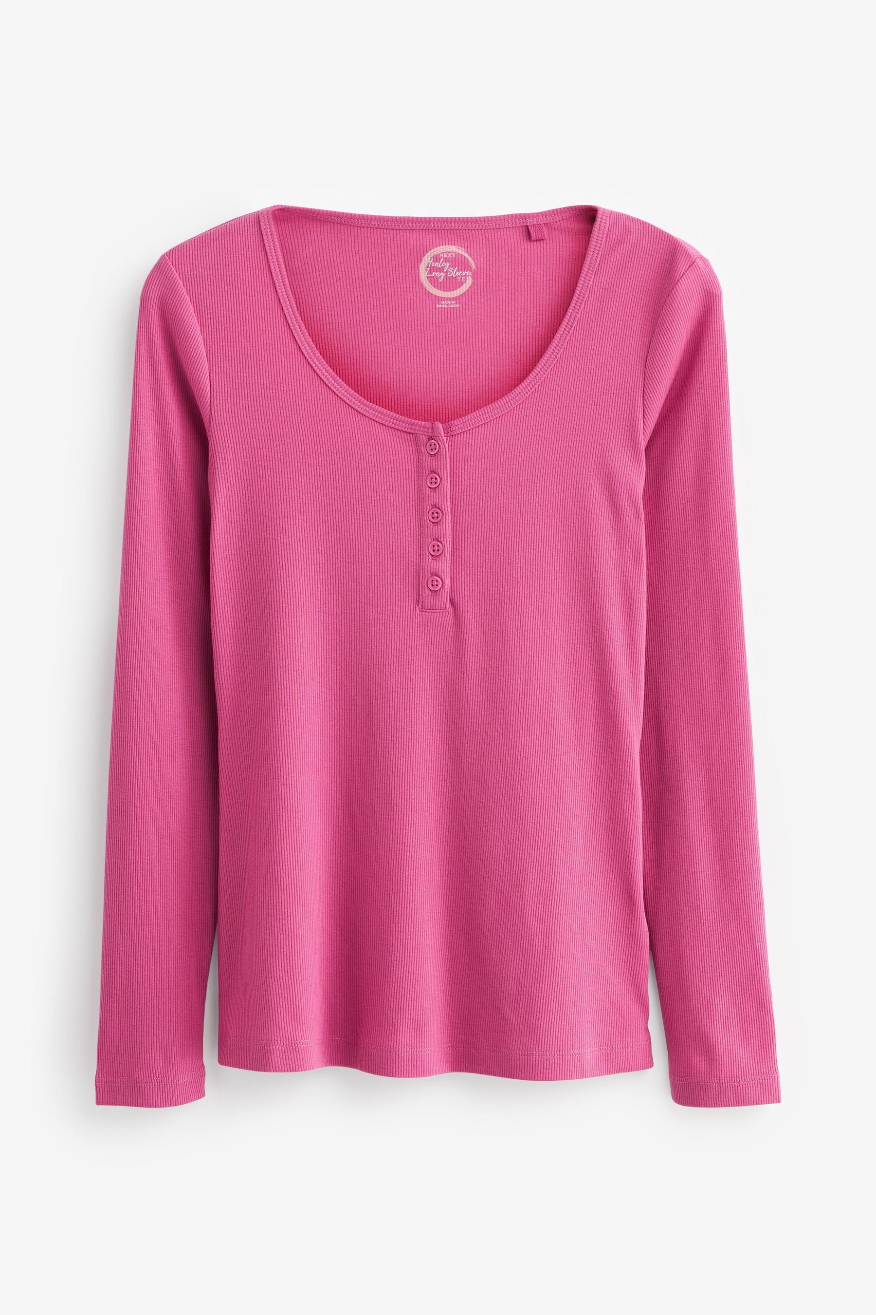 Next Langarmshirt Geripptes Henley-Shirt (1-tlg) Bright Pink