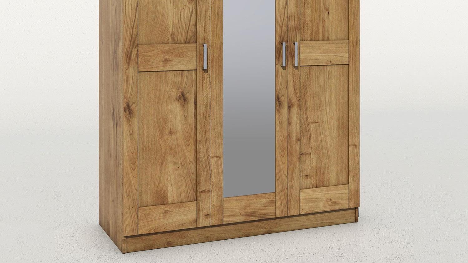 ELFO Kleiderschrank Kleiderschrank Toni 3 S in Wildeiche mit Spiegel 152 cm