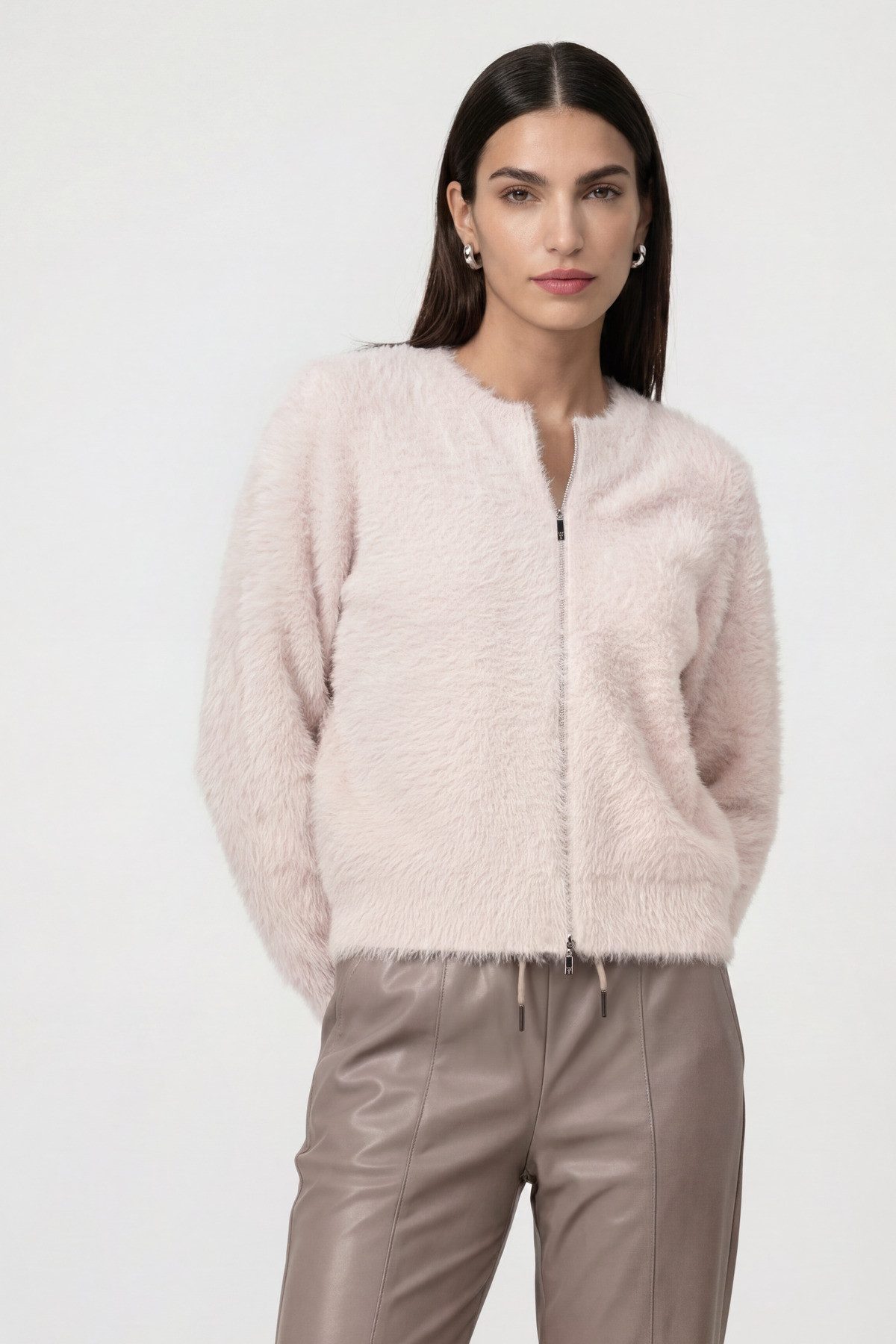 Monari Strickjacke Plüsch im flauschigen Materialmix, Rundhals