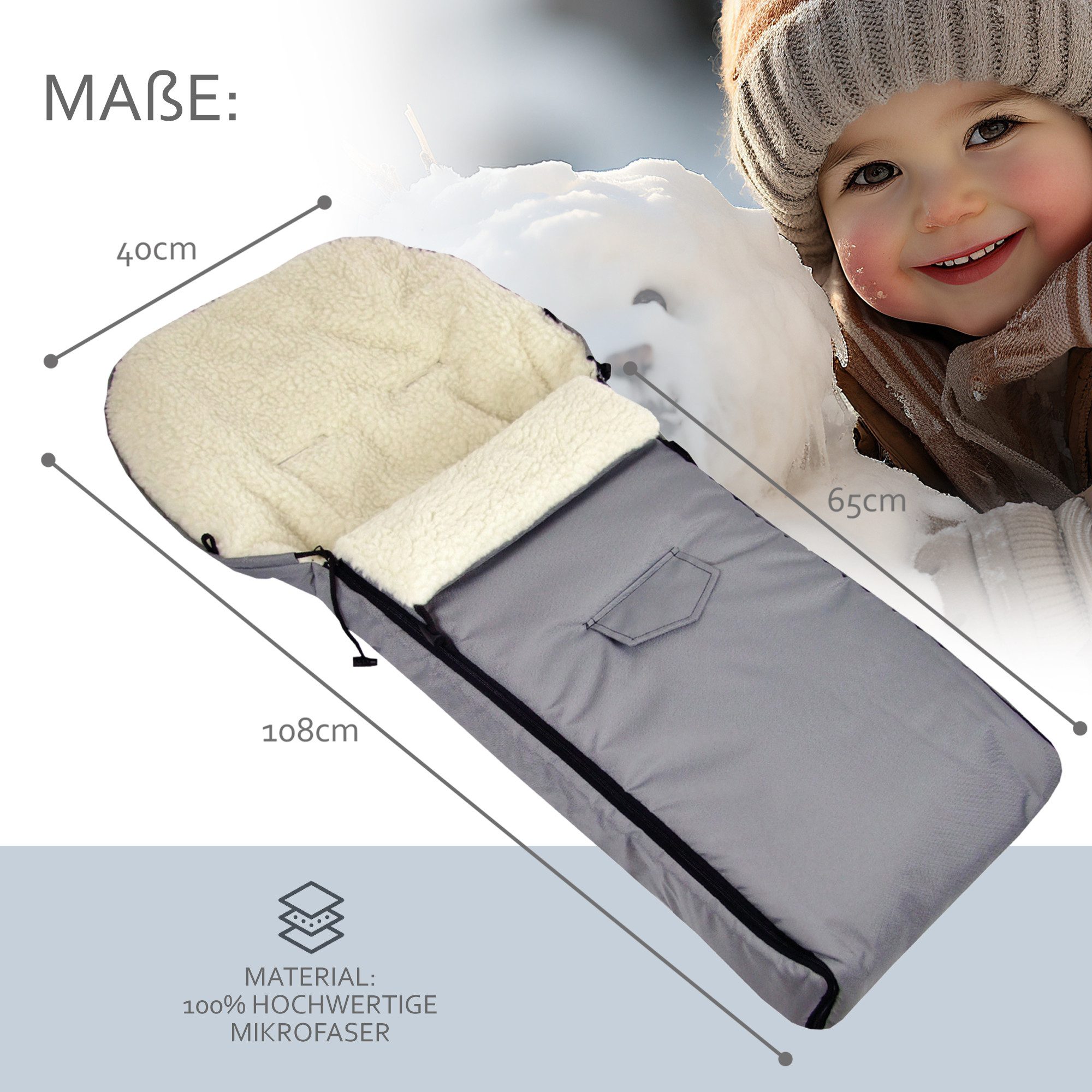 BambiniWelt by Rafael K. Schlitten CE-HOLZSCHLITTEN mit Rückenlehne Zugleine + WINTERFUßSACK Wolle 108cm (universaler Winterfußsack (108cm) + Holzschlitten (90cm), Kombi-Angebot