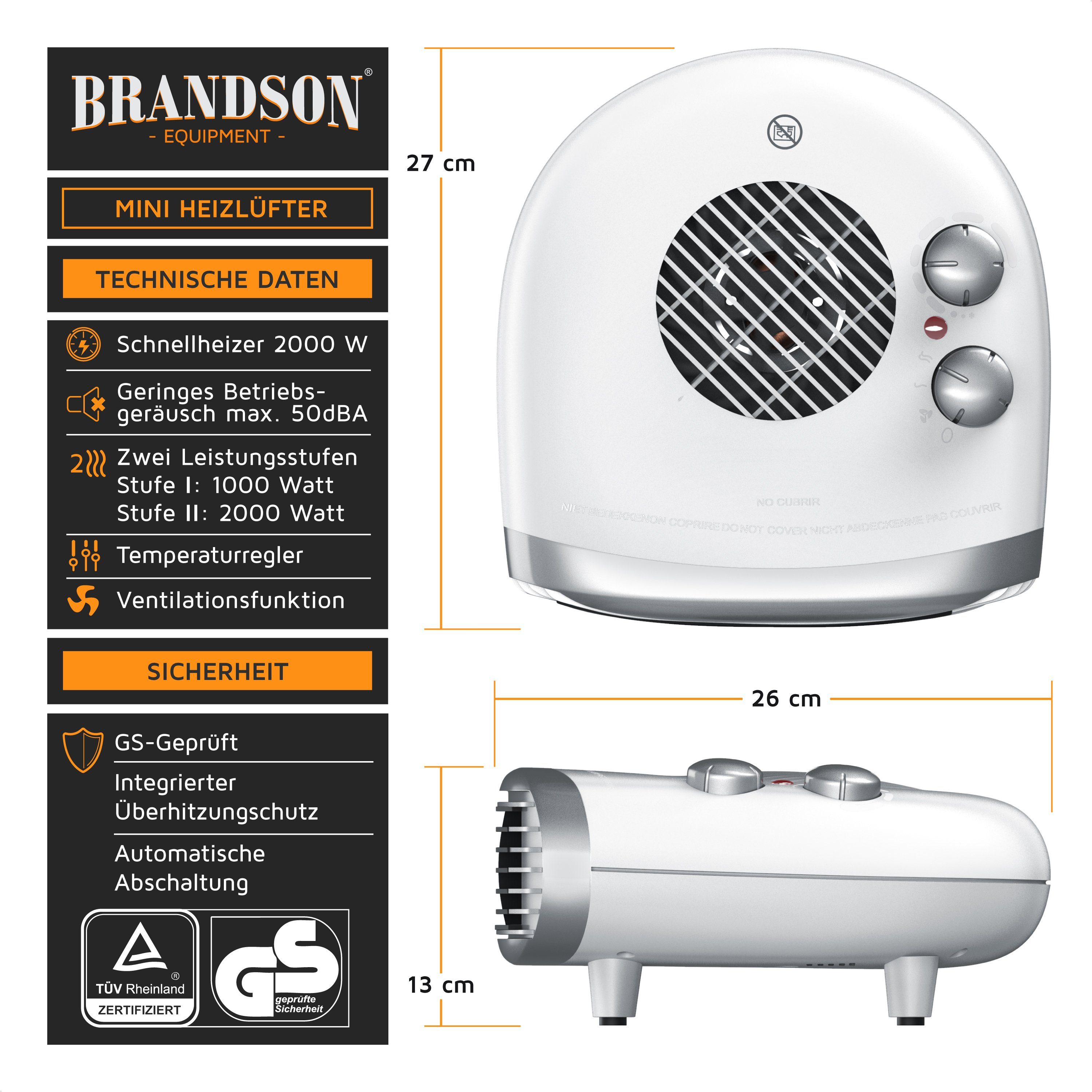 Brandson Heizlüfter, 2000 W, mit einstellbarem günstig online kaufen
