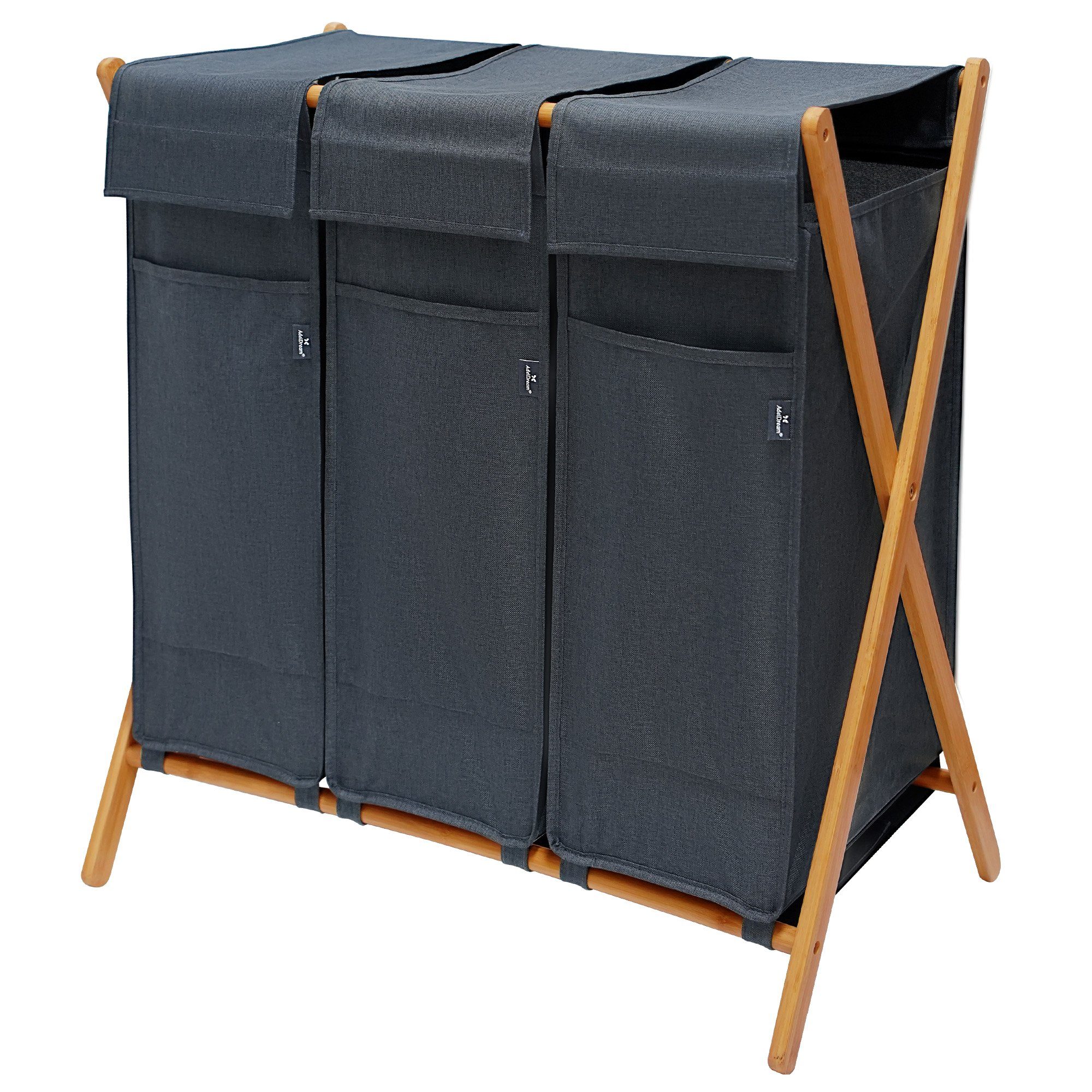 Relaxdays Wäschekorb 30 Liter - Stylischer Wäschesammler Aus Bambus Und Polyester