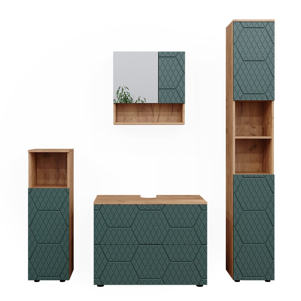 Vicco Badmöbel-Set Irma, Goldkraft Eiche/Grün, 4 günstig online kaufen