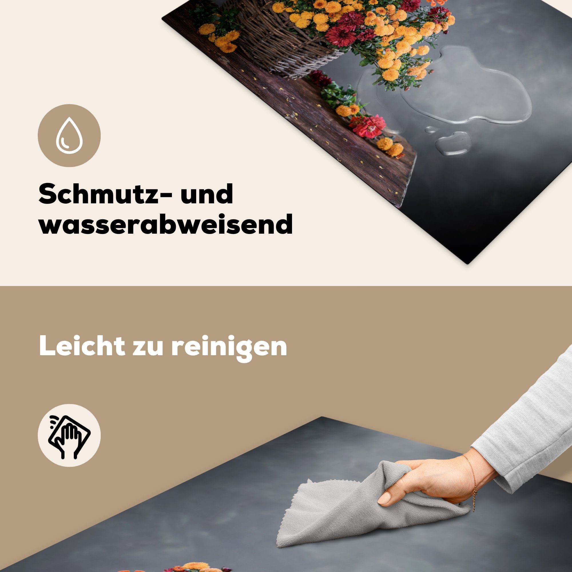 - Chrysantheme, - Herdblende-/Abdeckplatte tlg), cm, für Korb 81x52 Schutz die küche, (1 Vinyl, Ceranfeldabdeckung Induktionskochfeld Stilleben MuchoWow