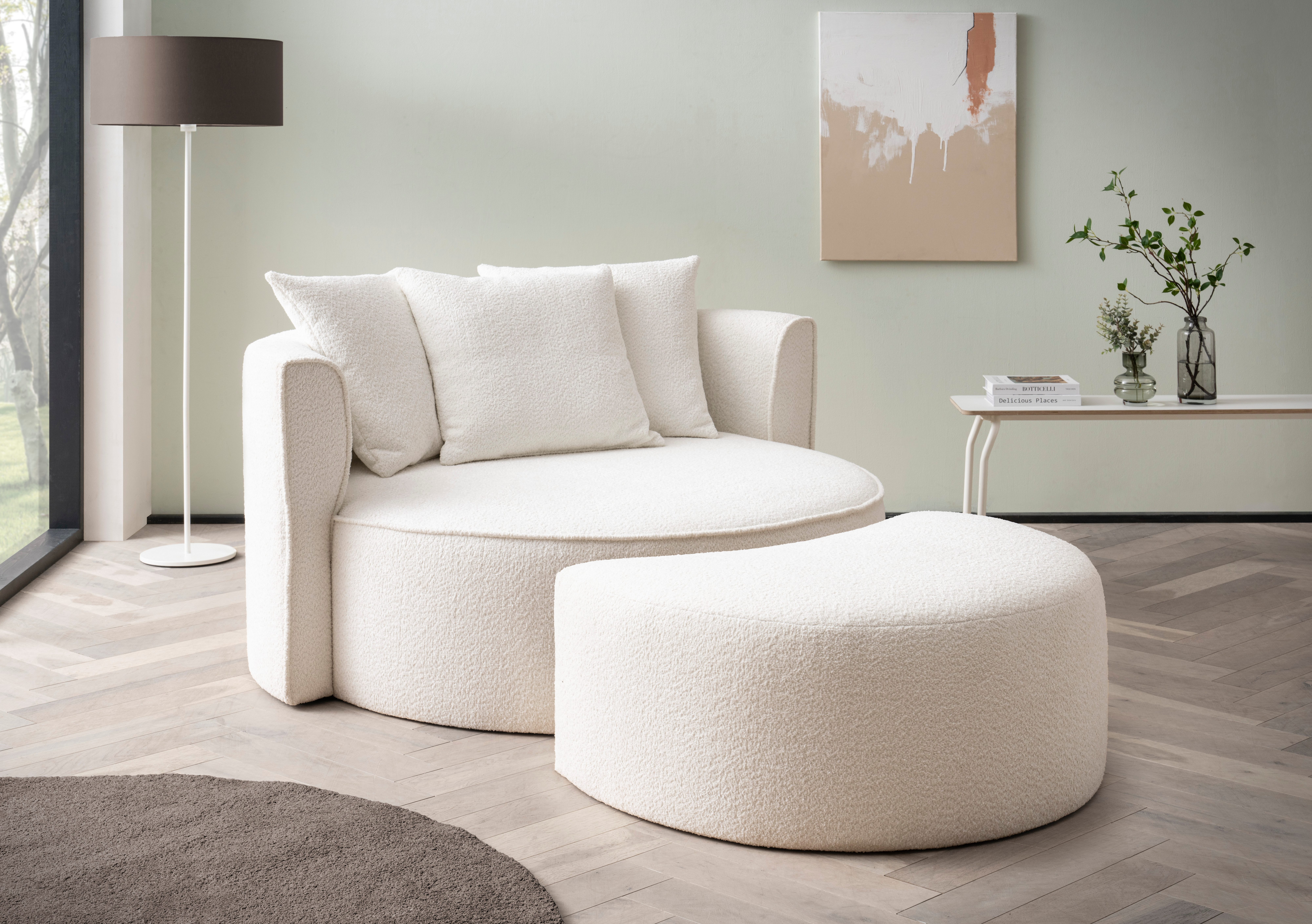 LeGer Home by Lena Gercke XXL-Sessel ISALIE, Rundsessel mit Hocker, Lesesessel, Loveseat, Big-Sessel (Set), trendige Stoffe, 3 Zierkissen, große Sitzfläche, Cord, Samt, Bouclé