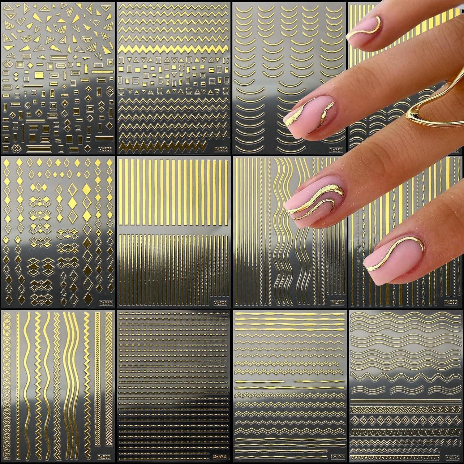 LuxusKollektion Nageldesign Zubehör Nagelsticker Goldene Linie French Tip 12 Blatt selbstklebend