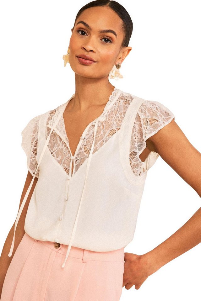Love & Roses Kurzarmbluse Love & Roses Boudoir-Bluse mit Spitze, Kurzgröße (1-tlg)