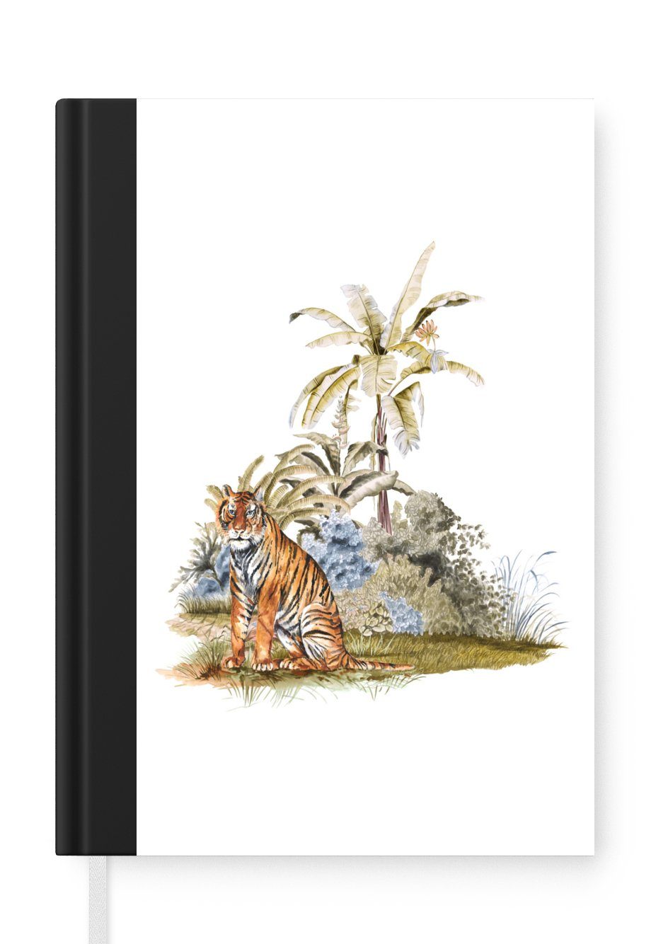 MuchoWow Notizbuch Tiger - Pflanzen - Weiß, Journal, Merkzettel, Tagebuch, Notizheft, A5, 98 Seiten, Haushaltsbuch