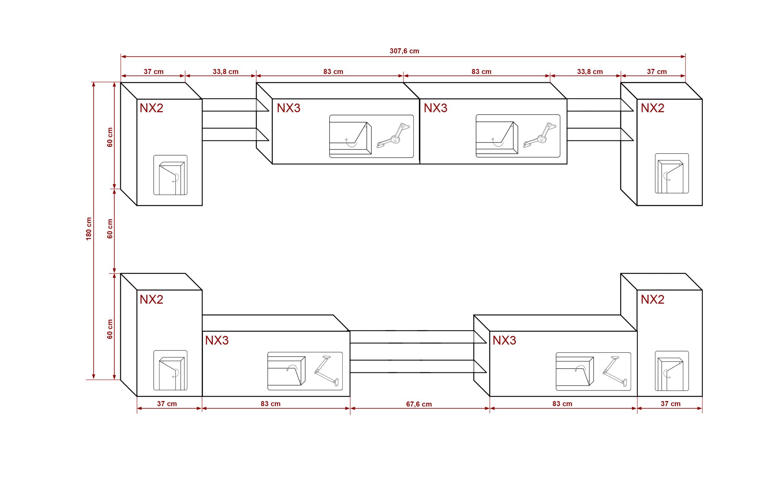 Platzbedarf Größe und in Premium - Moderne Design ROYAL24_MARKT Set, Wohnwand und Wohnwand), - Wohnwand -, HG-BW6 (Komplett Wohnzimmer 14-St., Premium-Qualität Stil - Funktionalität