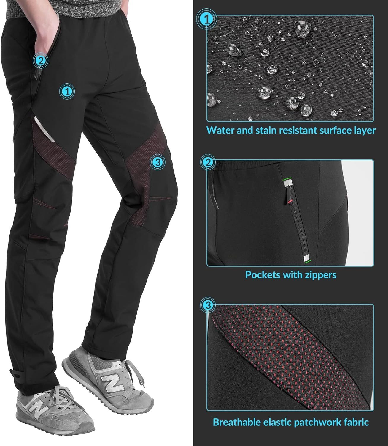 ROCKBROS Fahrradhose Lange Fahrradhose Herren (für Radfahrren, Laufen, Bergsteigen, Jogging, Skifahren, 1-tlg) Winter Radhose Winddicht Warm