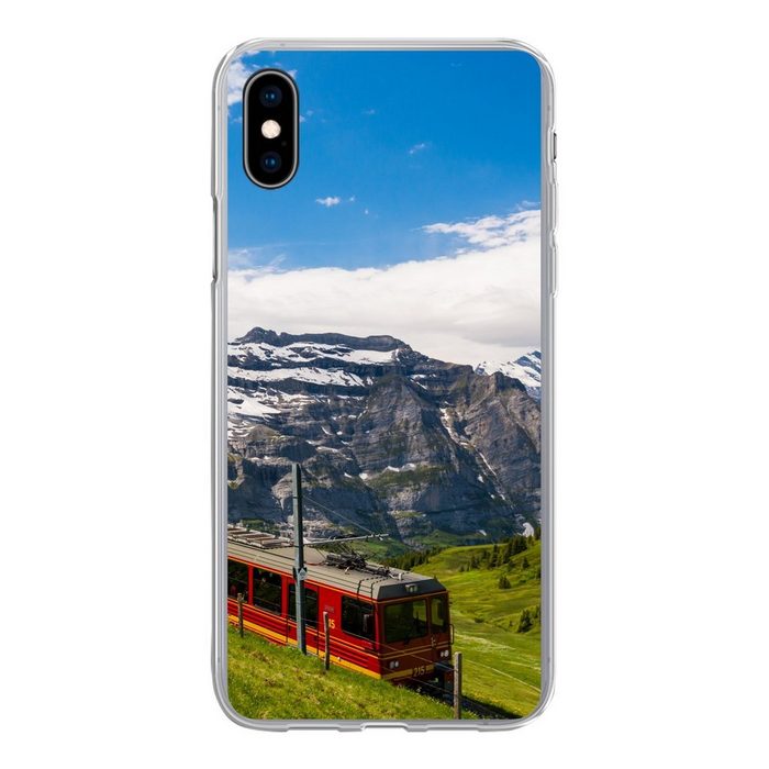 MuchoWow Handyhülle Ein roter Zug in den Alpen Handyhülle Apple iPhone Xs Smartphone-Bumper Print Handy