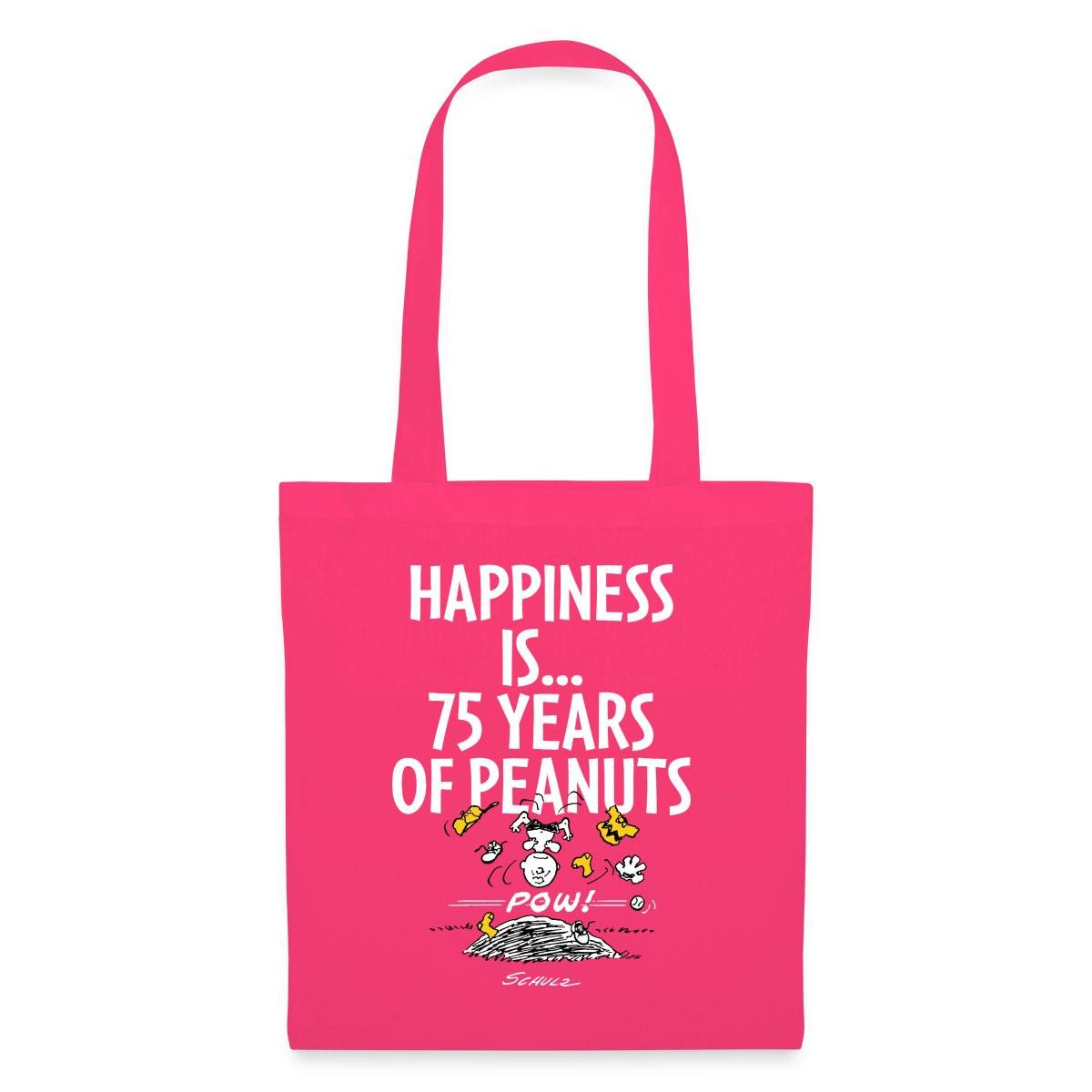 Spreadshirt Henkeltasche Peanuts Happiness Is… 75 Jahre Peanuts Jubiläum Stoffbeutel (1-tlg)