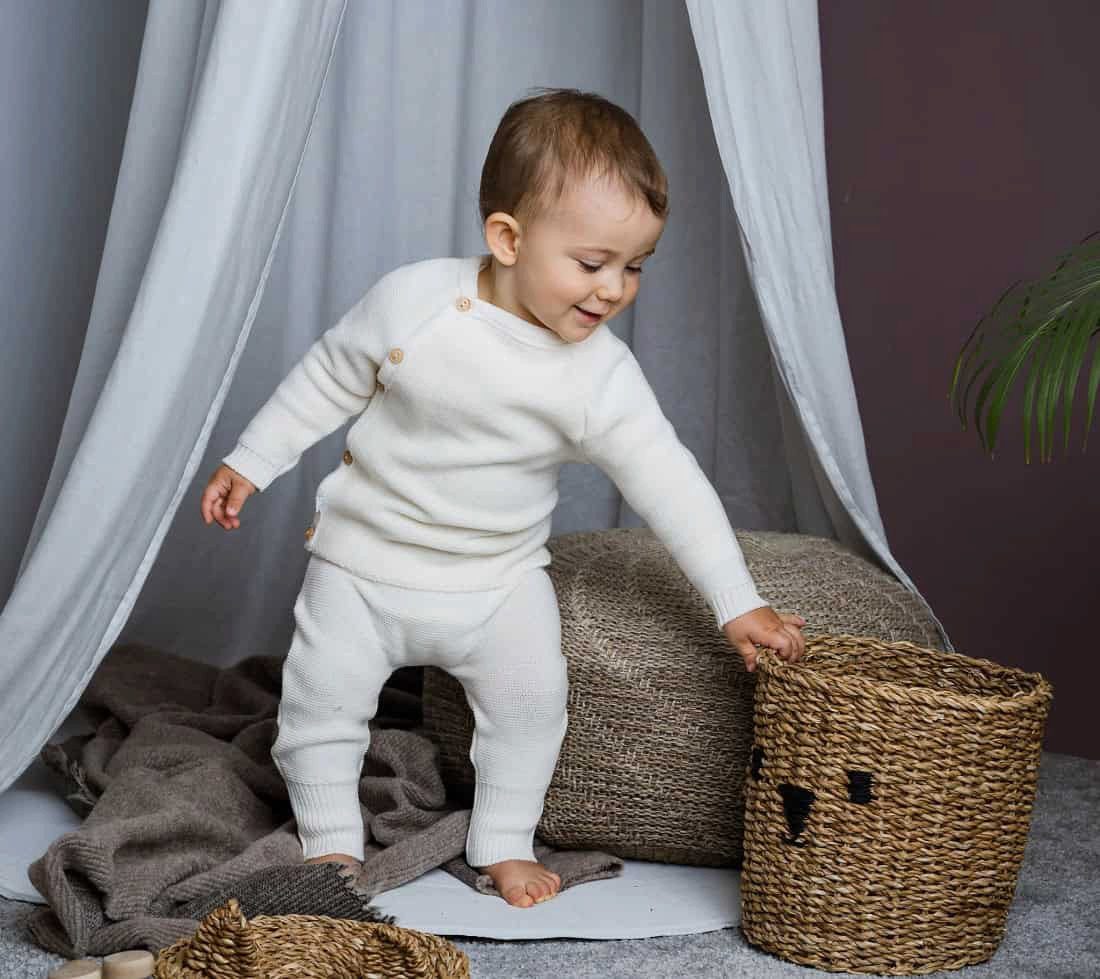 Popolini Wickelstrickjacke Baby Cardigan von Popolini Iobio Merino Wolle Sweater gestrickt
