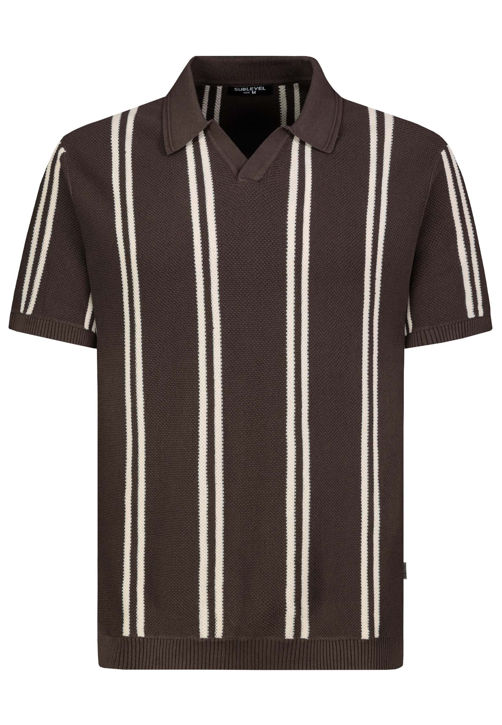 SUBLEVEL Poloshirt Strick-Poloshirt mit Streifen Vertikale Retro-Streifen, offener Polokragen