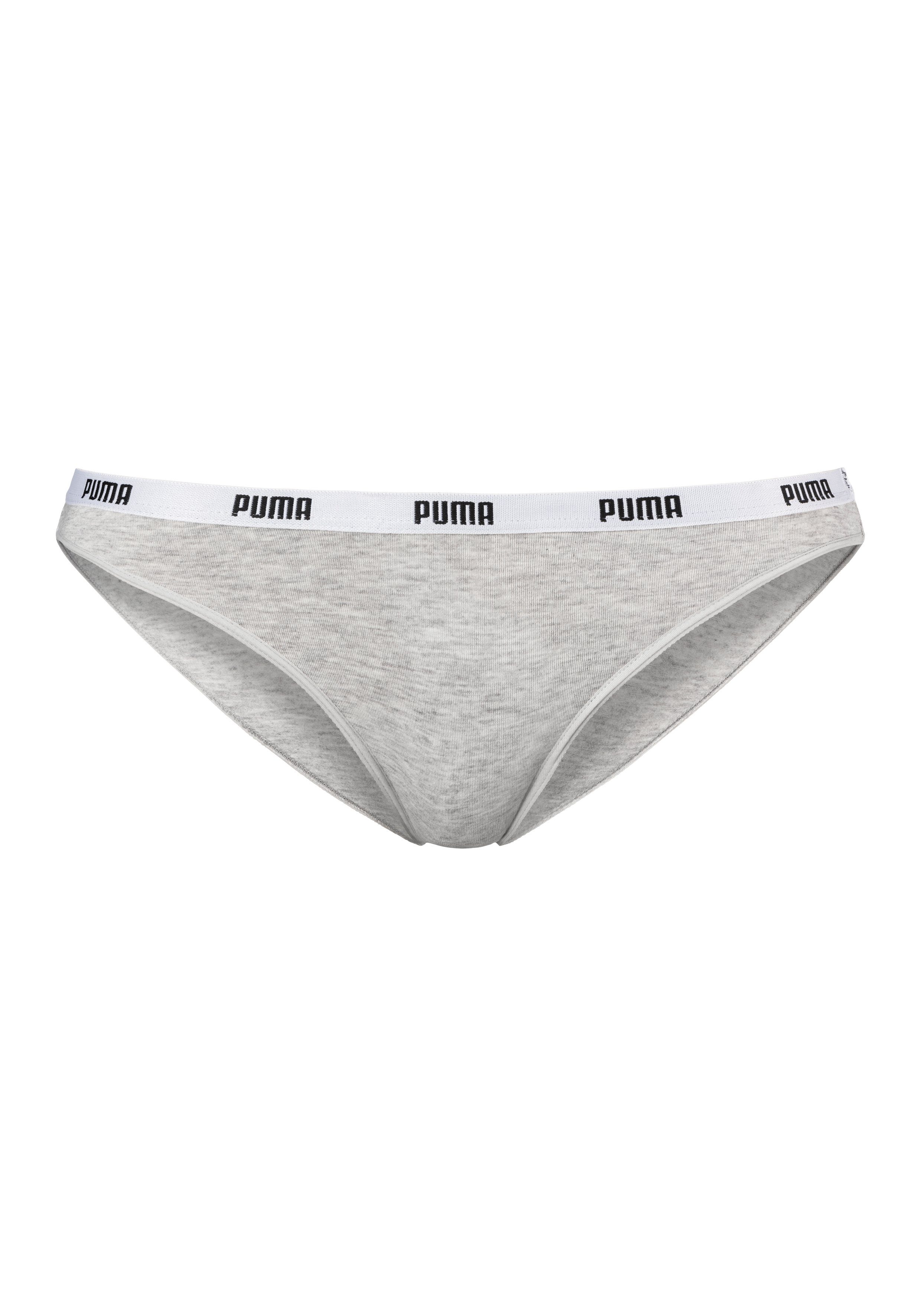 Bikinislip mit grau-meliert 2-St) Iconic (Packung, PUMA Logo-Webbündchen schmalem