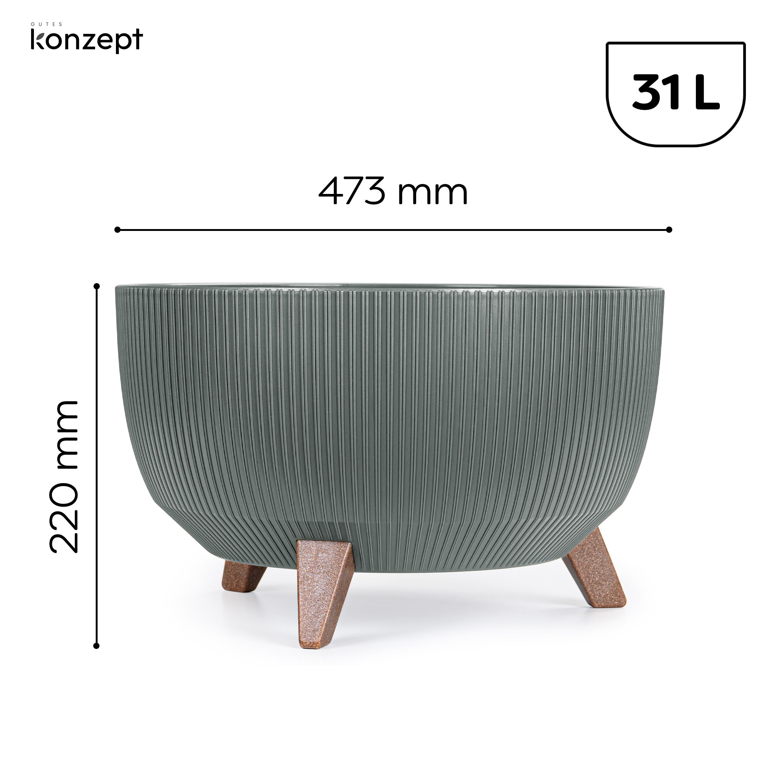KONZEPT Blumentopf mit Füßen – großer Blumenkübel aus Kunststoff, runde Pflanzschale, 40 oder 47cm, modern & wetterfest, für Innen und Außen – Bild 3 von 5