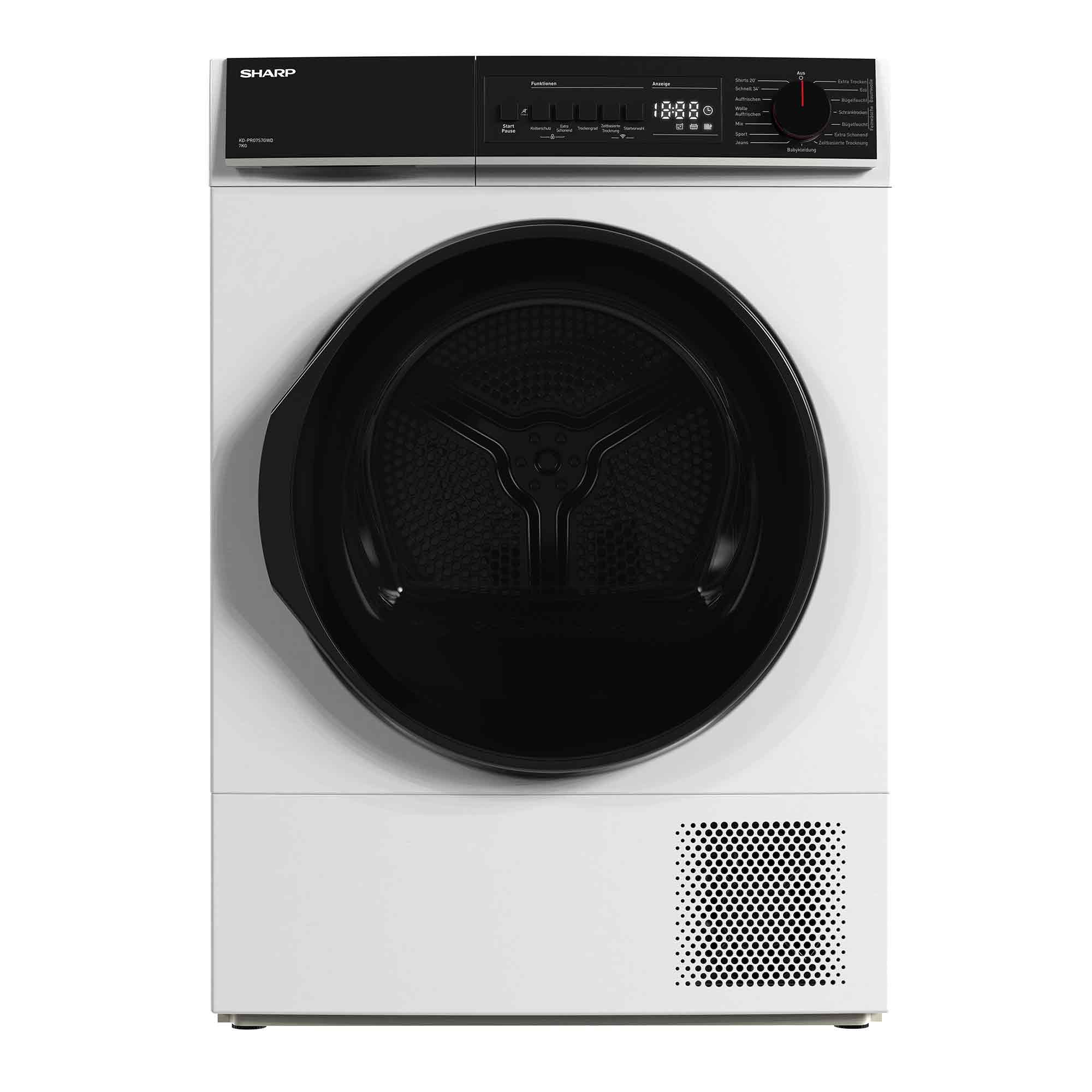 Sharp Wärmepumpentrockner KD-PRO7S7GWD-DE, SoftTouch-Bedienung mit LED-Display, Trommelbeleuchtung, WiFi