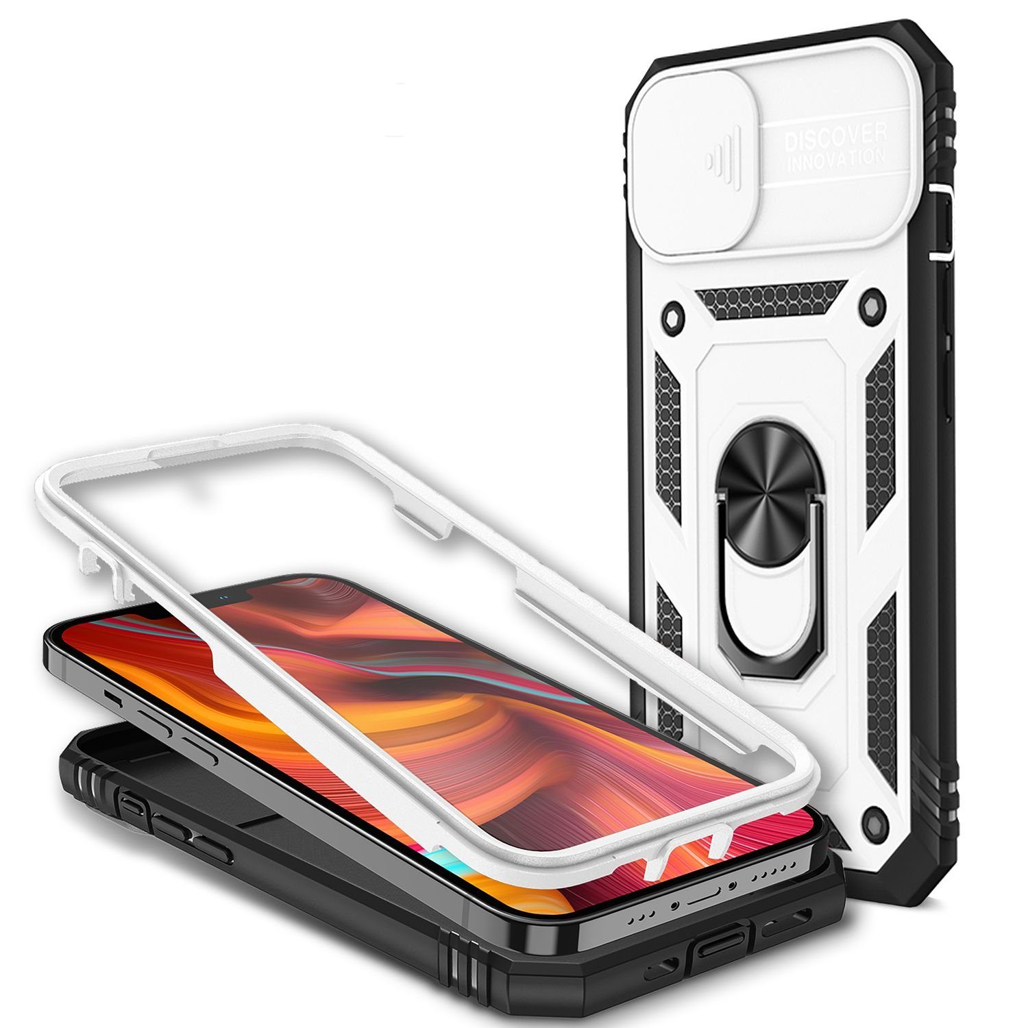 Nalia Smartphone-Hülle Apple iPhone 13 Mini 13,7 cm (5,4 Zoll), Outdoor Military-Style Ring Hülle / Kamera-Abdeckung & Display-Rahmen