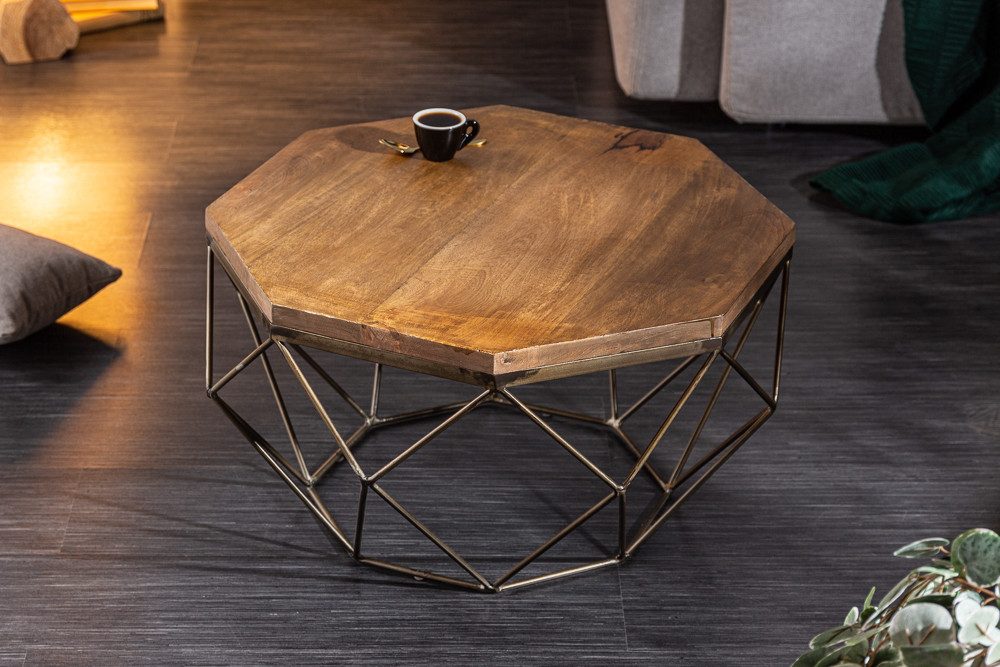 riess-ambiente Couchtisch DIAMOND 70cm natur/messing (gold) – Mango-Massivholz, Metall, Design (Einzelartikel, 1-St), eckiger Stubentisch mit Eisengestell – ideal für moderne Wohnzimmer