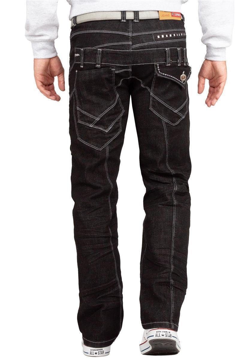 BA-KM8002 schwarz Gürtelschlaufen Nieten Hose Kosmo Lupo mit und Extravagante 5-Pocket-Jeans Herren