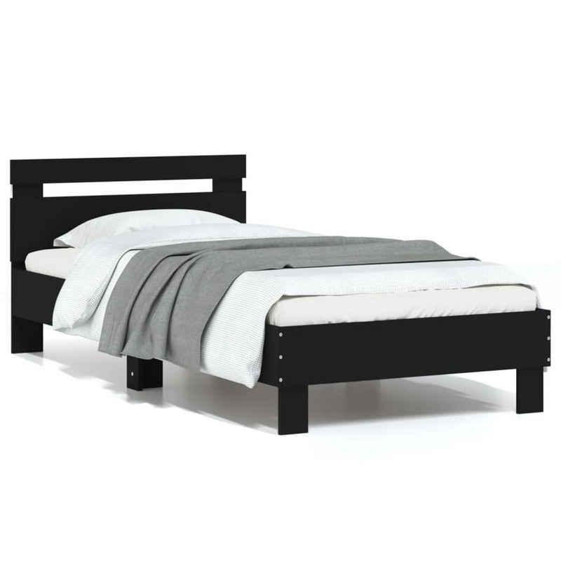 vidaXL Bett Bettgestell mit Kopfteil und LED-Leuchten Schwarz 75x190 cm