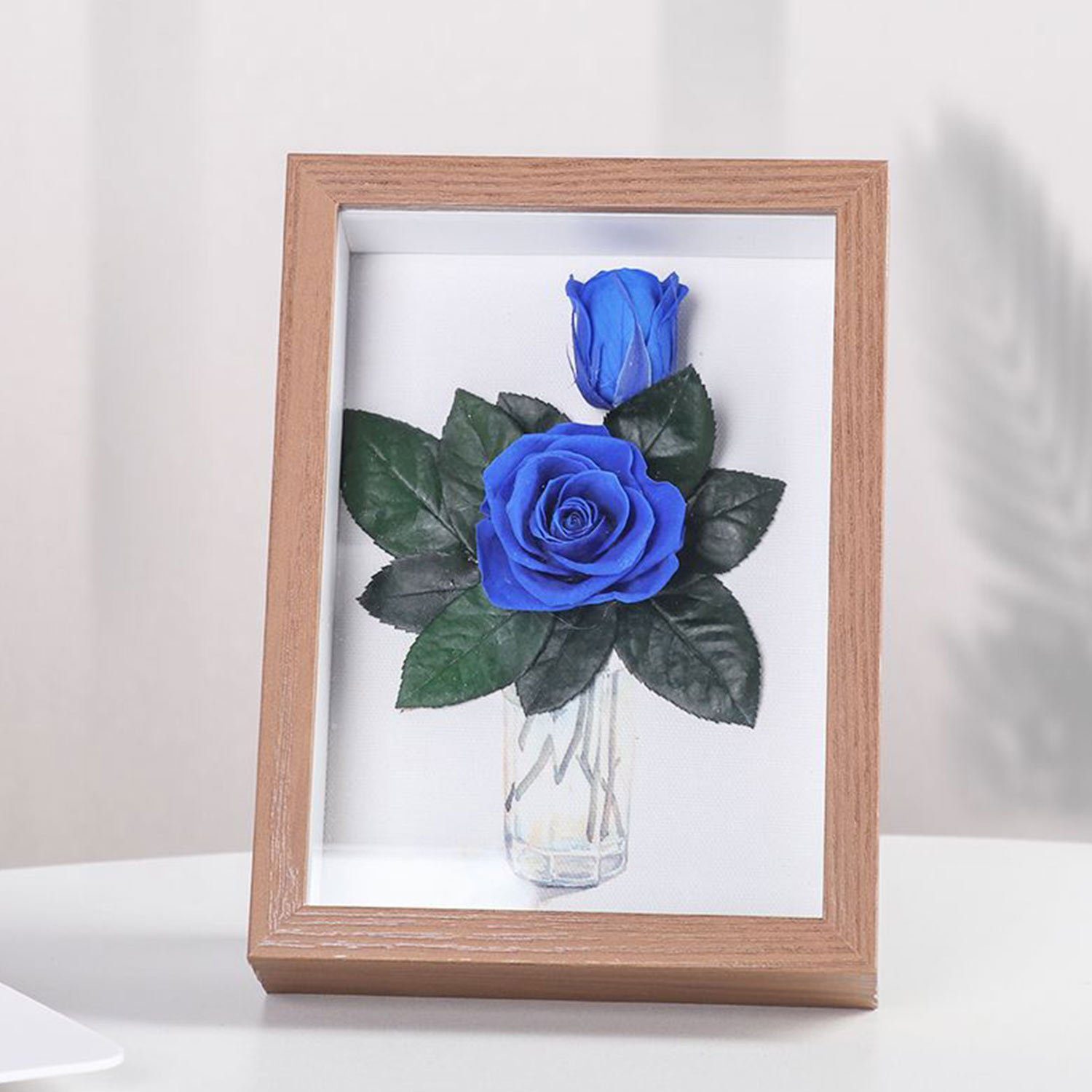 Kunstblume Ewige handgemachte konservierte Rose, MAGICSHE, zum Befüllen Quadratische Form Blau