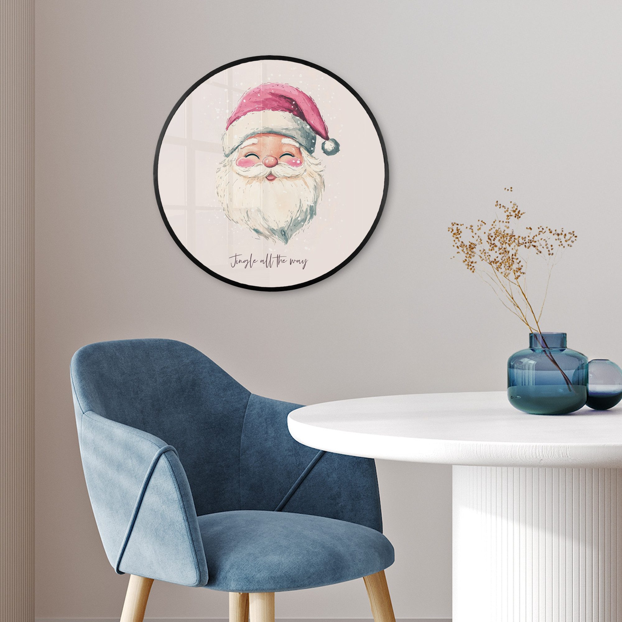 MuchoWow Poster Rund - Weihnachtsmann - Weihnachten - Zitat - Beige, (1 St), Runde Wandbilder, Deko für Wohnzimmer und Schlafzimmer, 40x40 cm