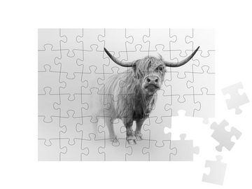 puzzleYOU Puzzle Schottisches Hochlandrind, schwarz-weiß, 48 Puzzleteile, puzzleYOU-Kollektionen Rinder