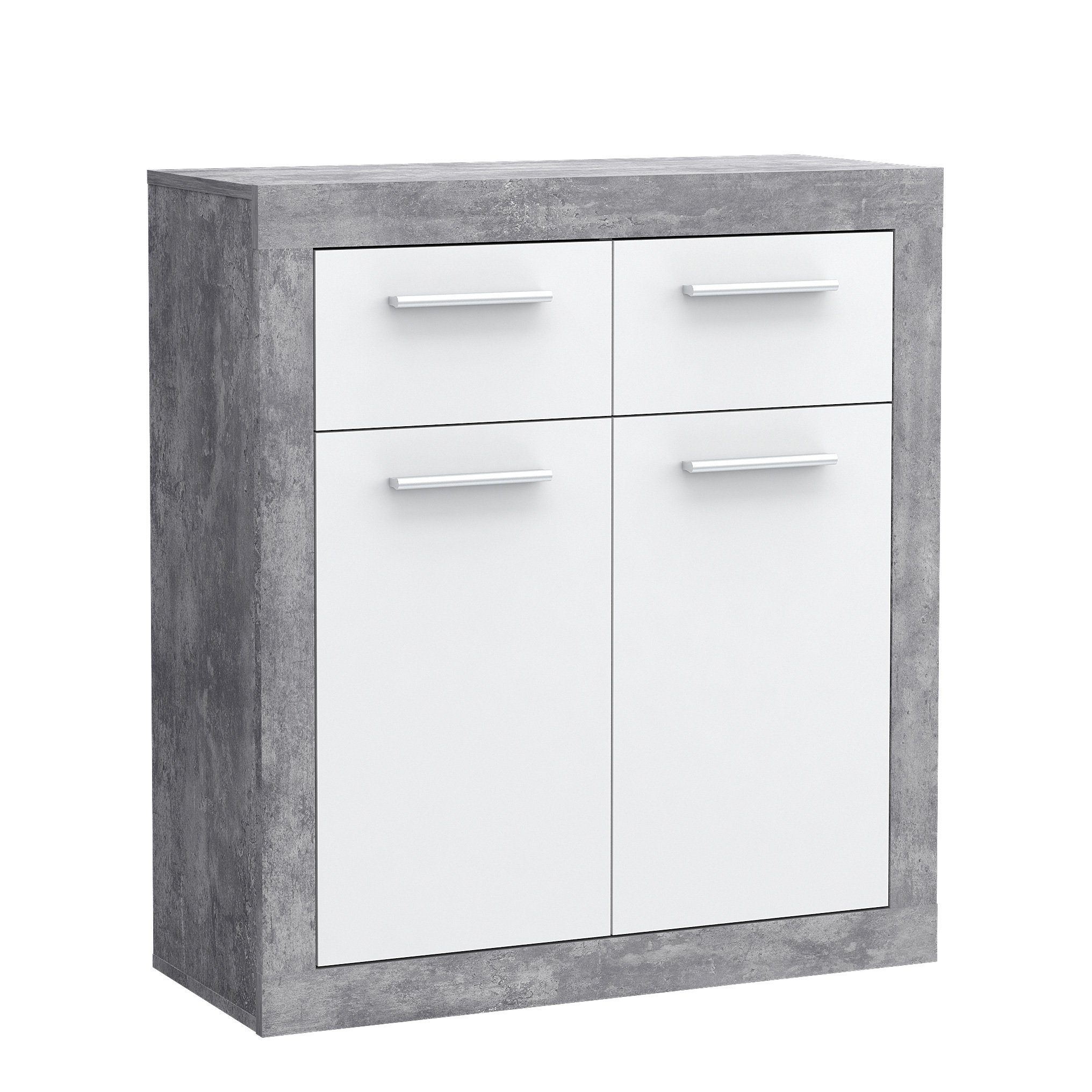 Newroom Kommode Betonoptik Lichtgrau 83 cm, Kommode Betonoptik Lichtgrau Modern Sideboard Highboard Wohnzimmer