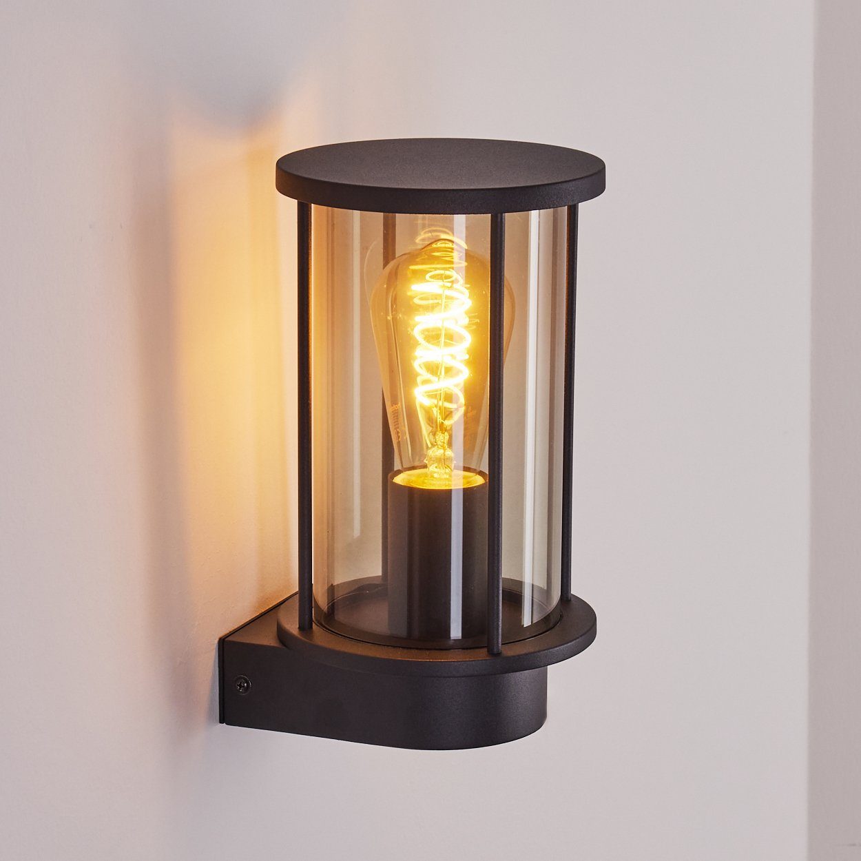 Leuchtmittel, ohne E27 1 in hofstein tollem Metall/Glas mit für Schwarz/Klar, Außen-Wandleuchte Lichteffekt, außen aus Außenlampe IP54, Wandlampe moderne x