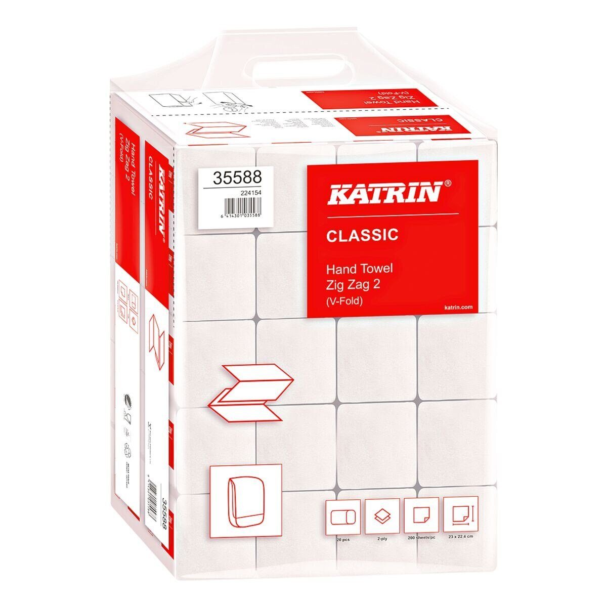 KATRIN Papierhandtuch, 2-lagig, Recyclingpapier, Z-Falzung, weiß, 23x24,4 cm, 4000 Blatt