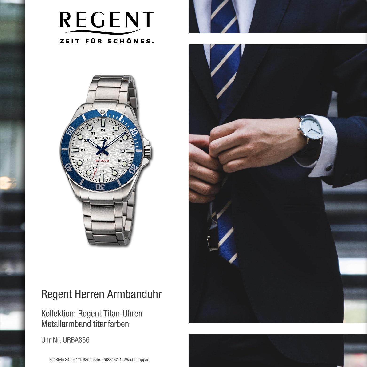 Regent Quarzuhr Regent Herrenuhr Titan-Armbanduhr Analog, (Analoguhr), Herrenuhr rund, groß (ca. 40mm) Metallarmband, Elegant-Style