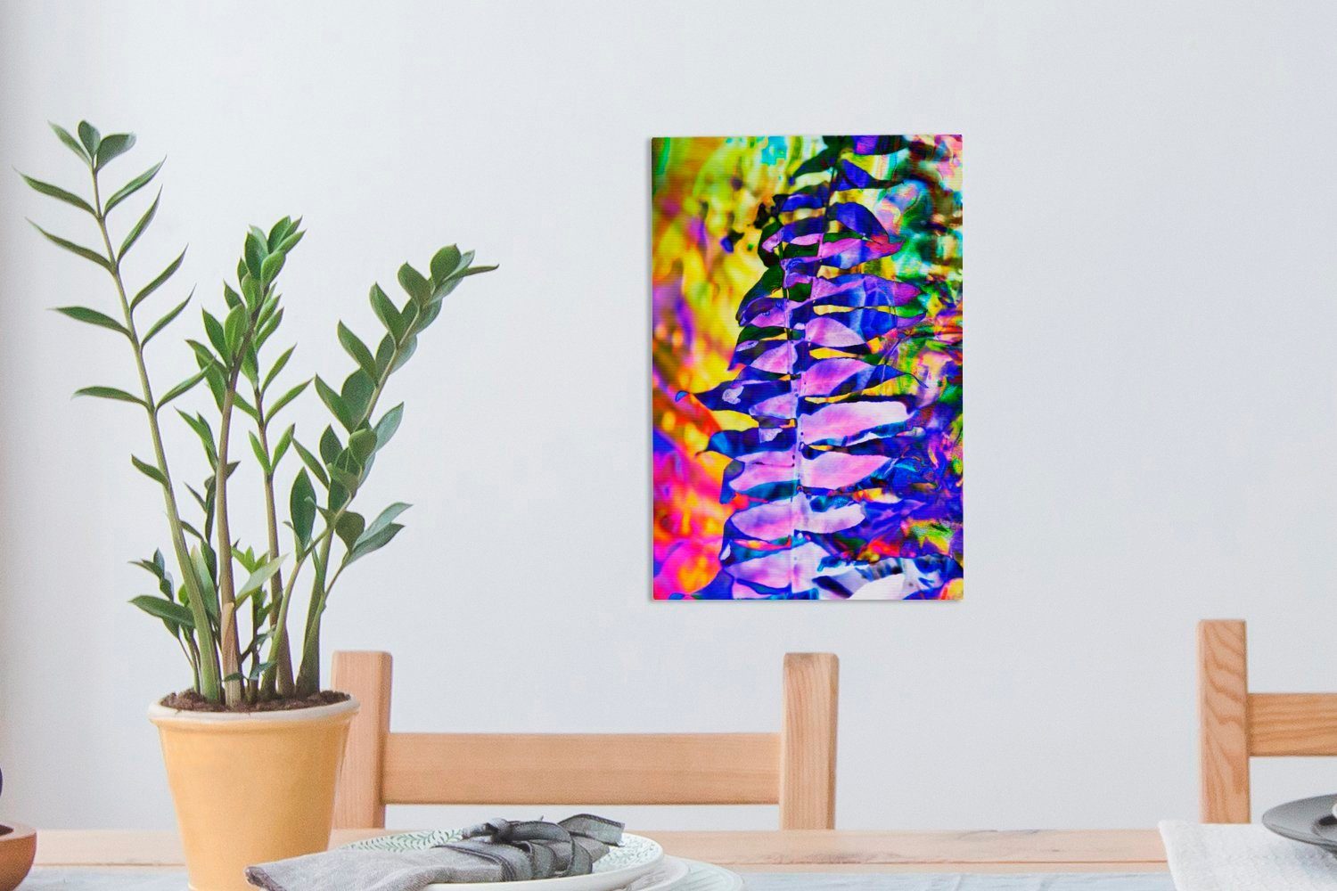 OneMillionCanvasses® Leinwandbild Lila Zackenaufhänger, einem cm fertig abstrakten Gemälde, St), Farn in bespannt Kunstwerk, (1 20x30 Leinwandbild inkl