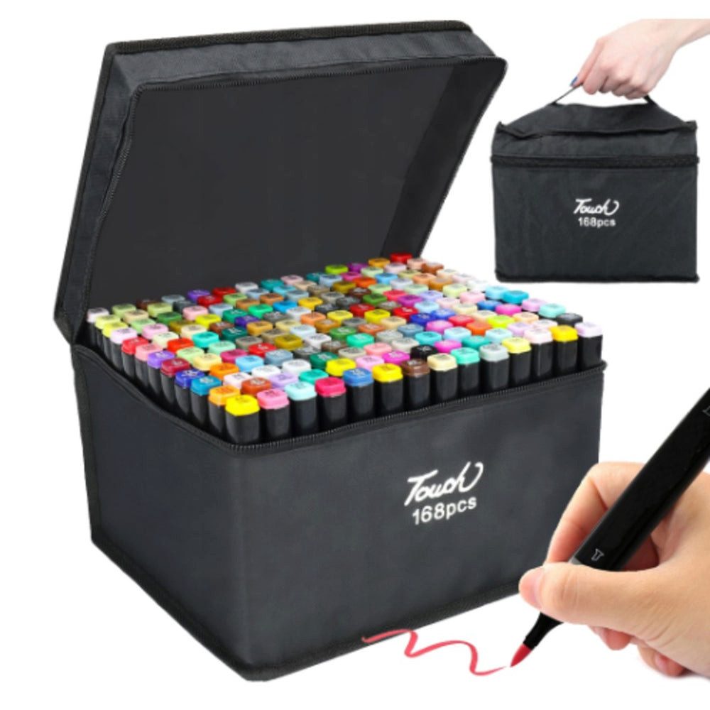 VERK GROUP Malstift Alkoholmarker Set 168 Farben – Touch Marker Filzstifte mit Tragetasche