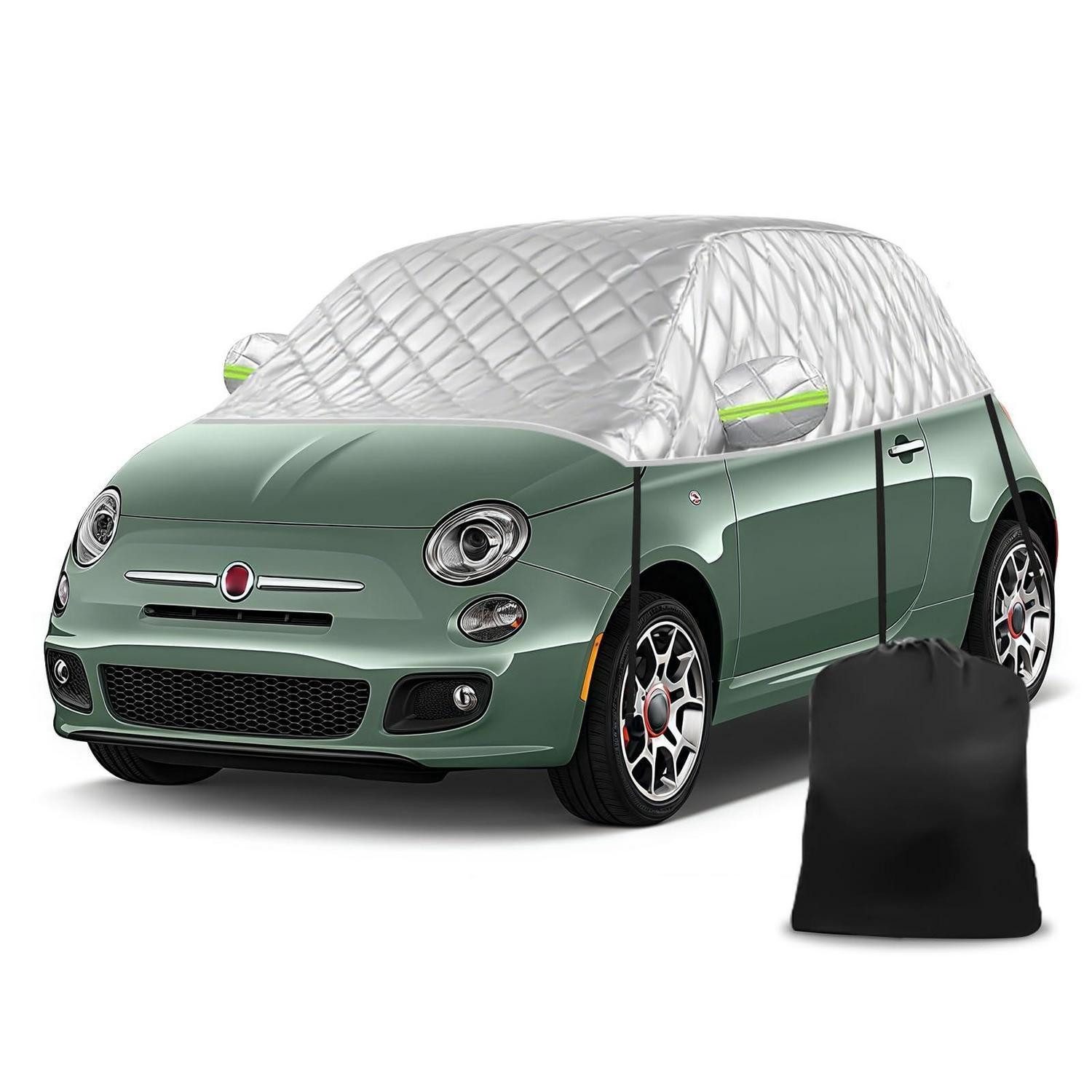 LuxusKollektion Autoplane Halbgarage Auto 6 Lagen Haken Reflektorstreifen Frost F-iat 500 (1-St)