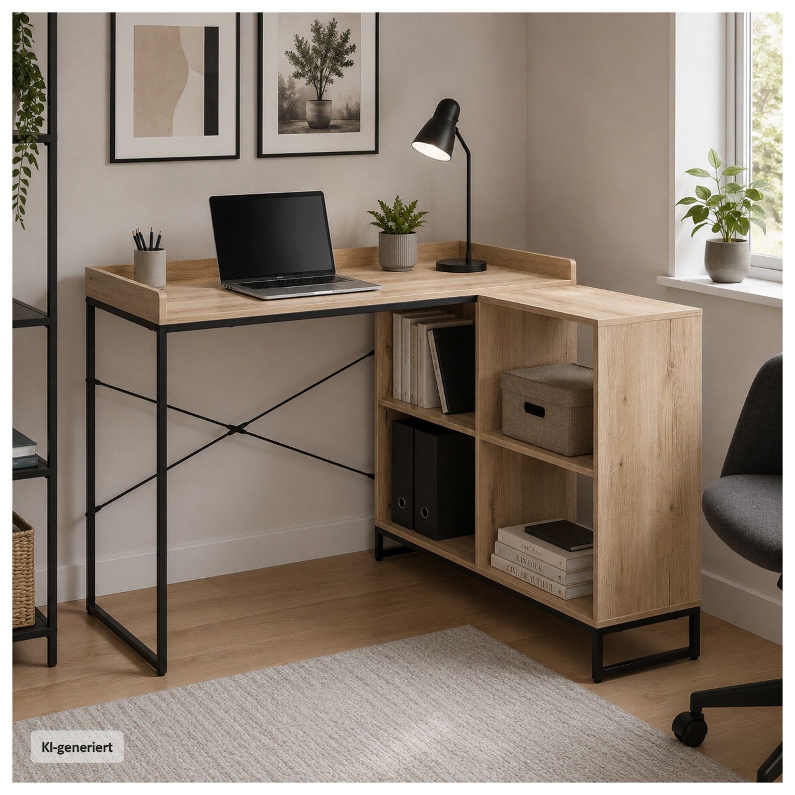 HTI-Living Eckschreibtisch mit Regal Cedrik Artisaneiche-Schwarz (Stück, 1-St., 1 Eckschreibtisch)