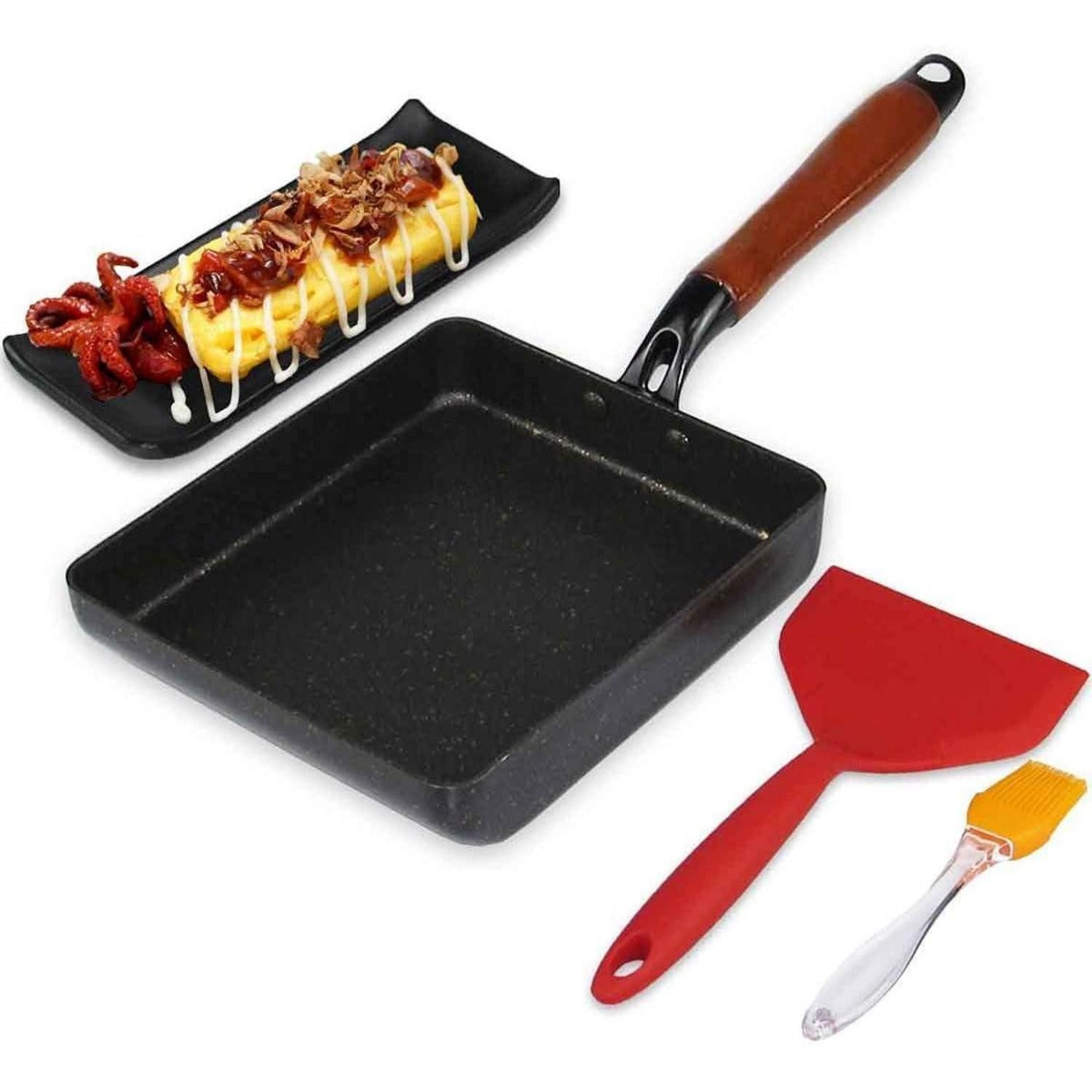 Artcome Bratpfanne Japanische Omelette-Pfanne Tamagoyaki-Eierpfanne mit Silikon-Spatel
